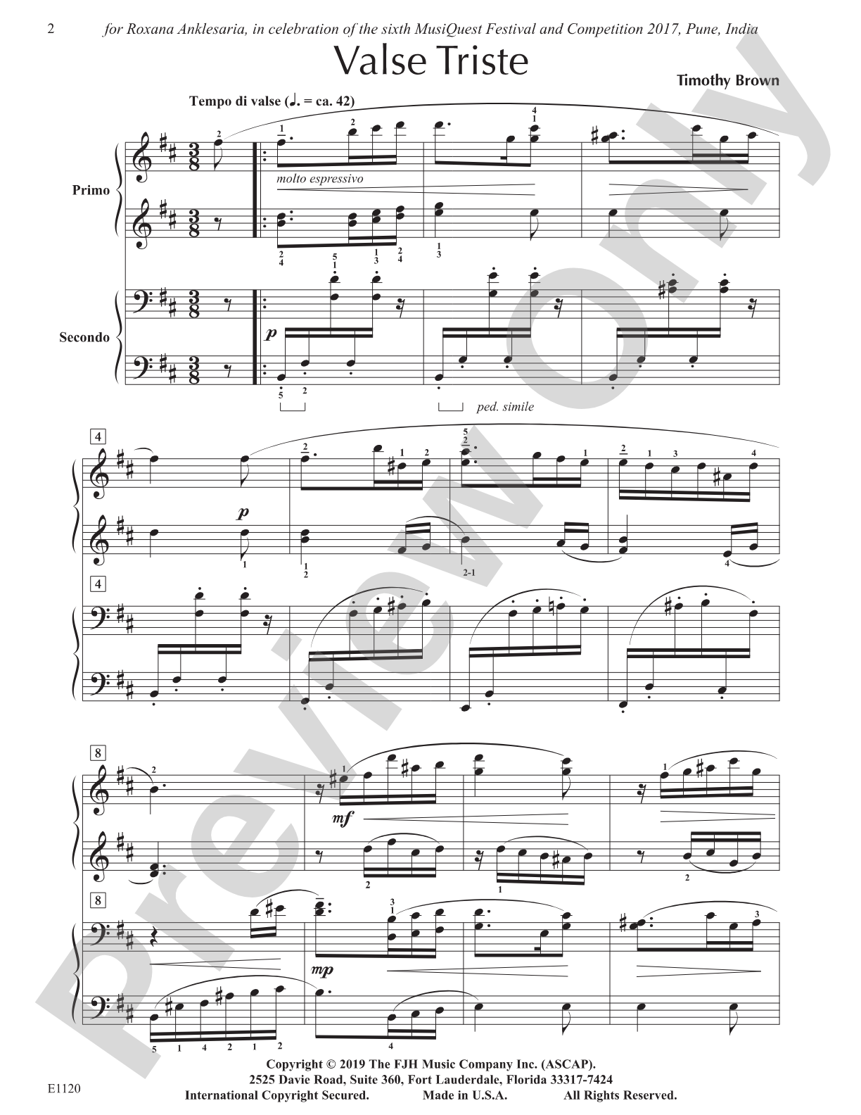 Valse Triste: Piano