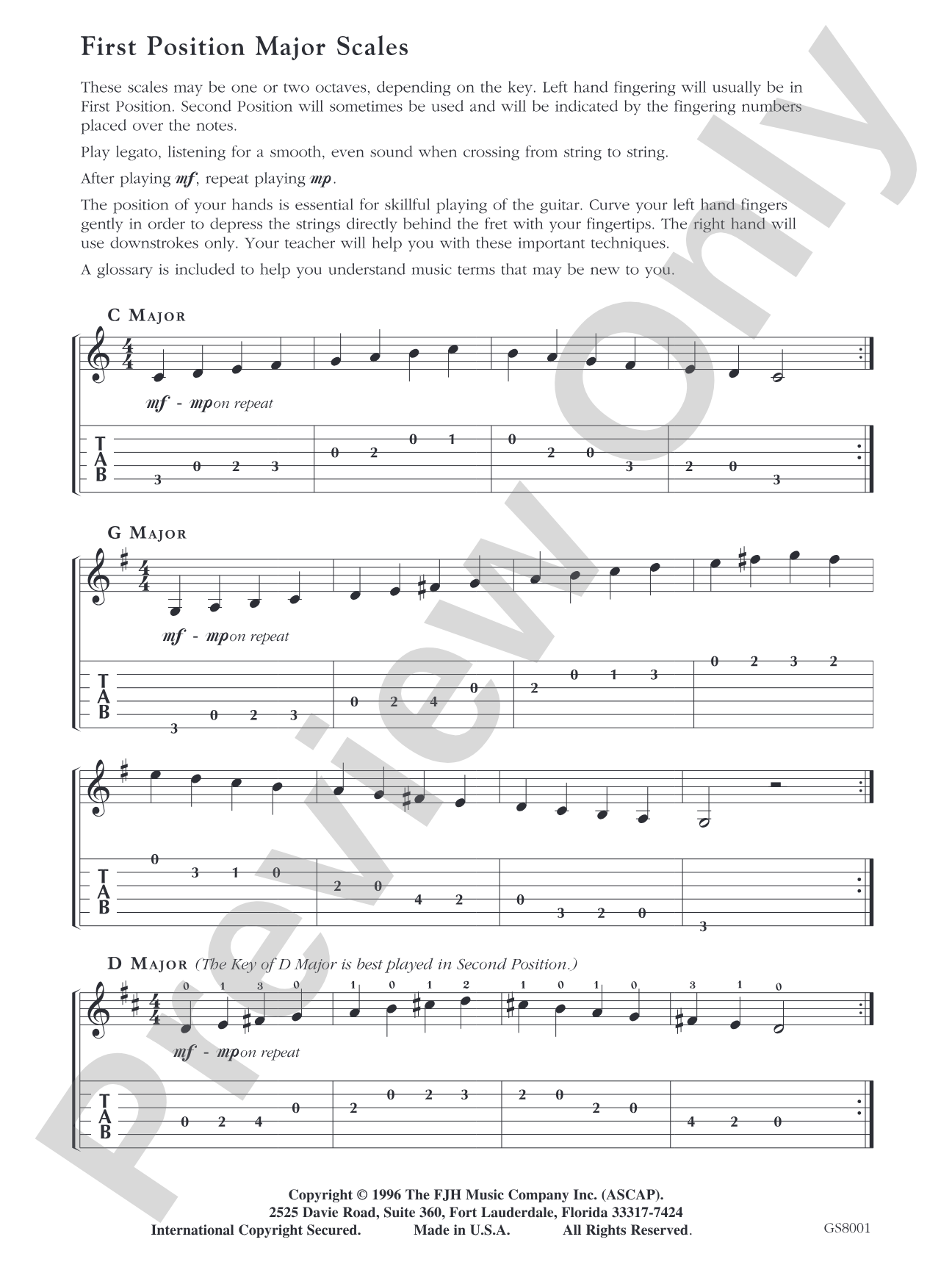 No. 1, First Position Major Scales: Easy Guitar