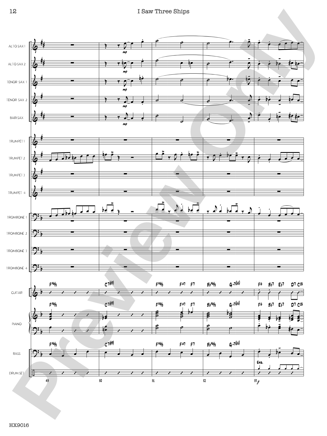 I Saw Three Ships: Jazz Ensemble Conductor Score & Parts
