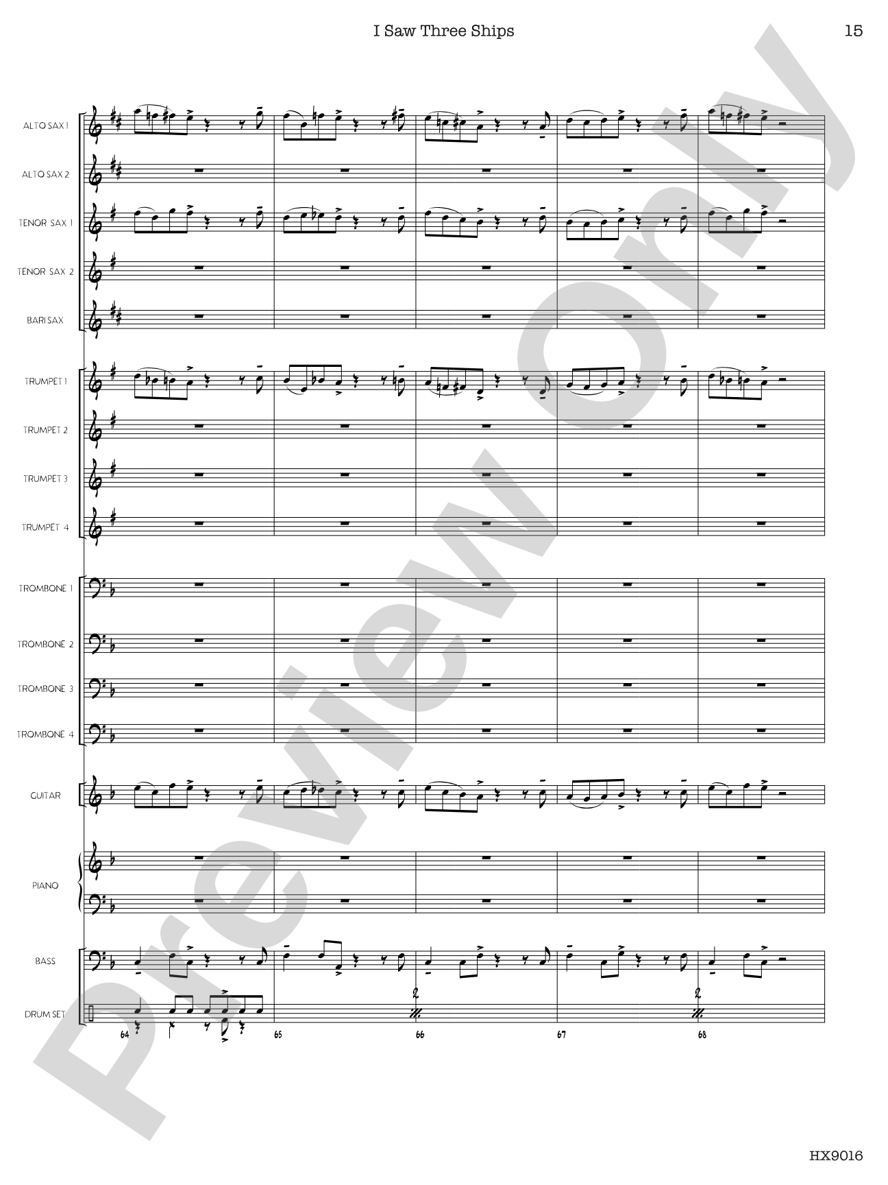 I Saw Three Ships: Jazz Ensemble Conductor Score & Parts