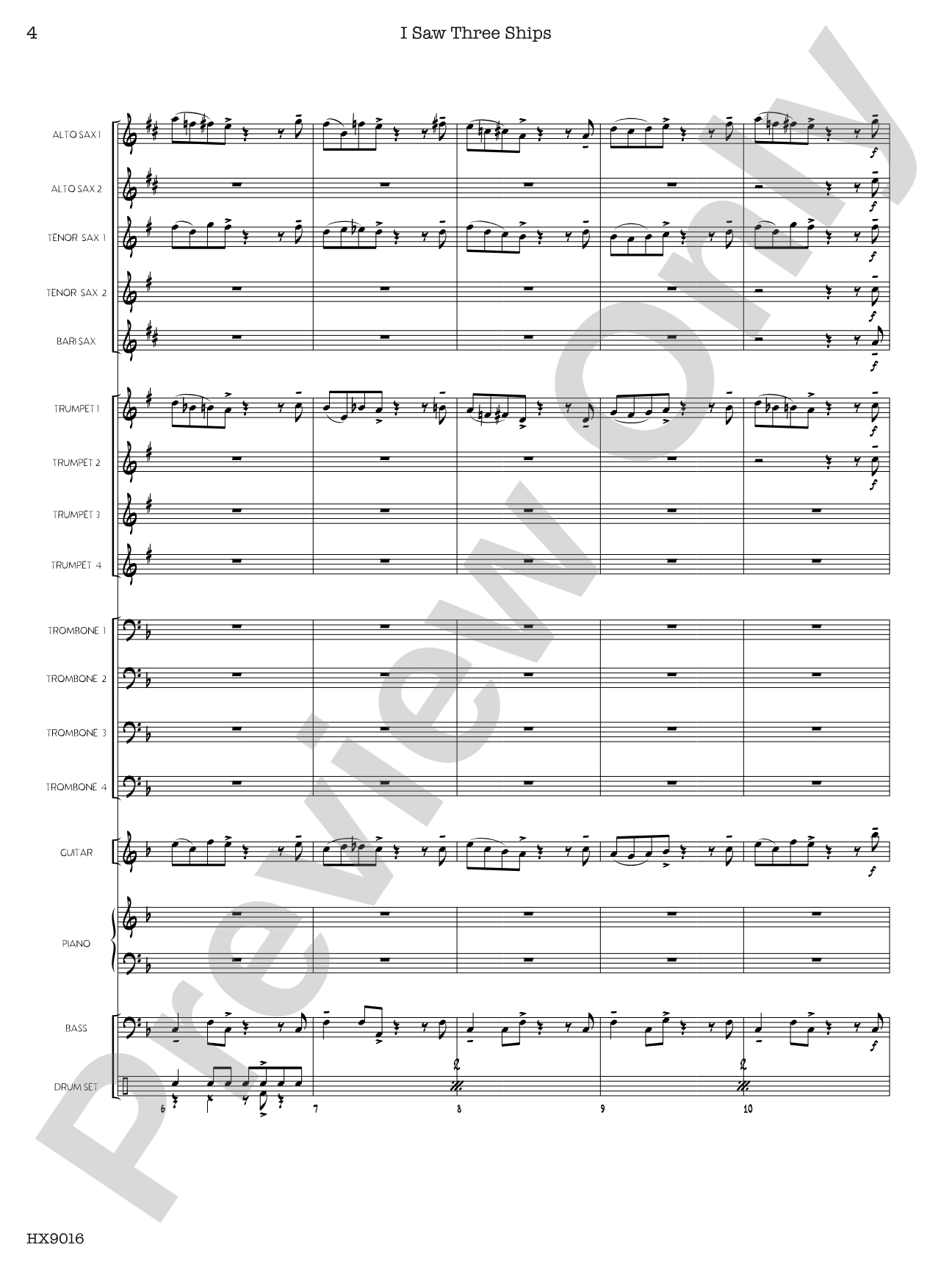 I Saw Three Ships: Jazz Ensemble Conductor Score & Parts