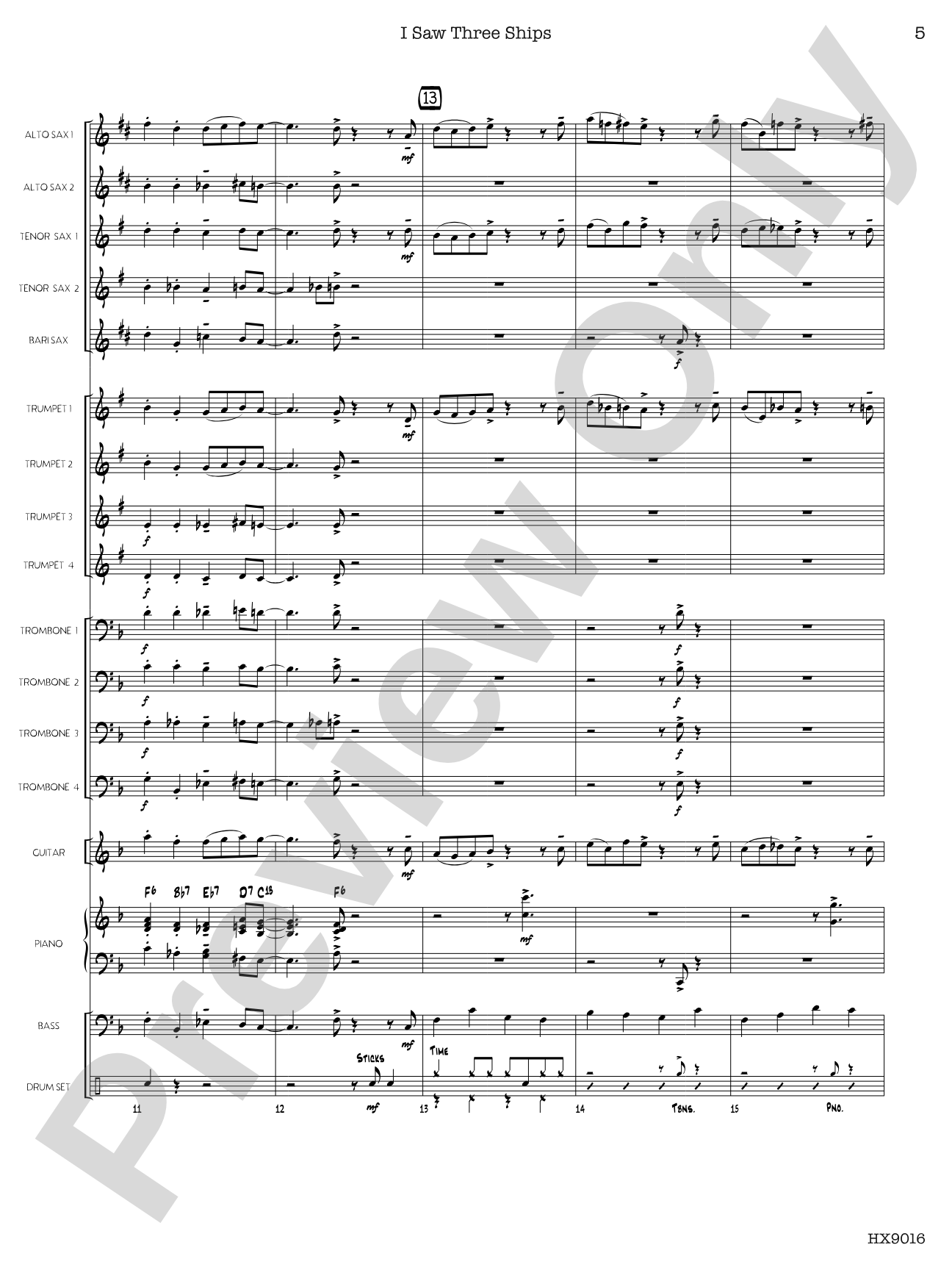 I Saw Three Ships: Jazz Ensemble Conductor Score & Parts