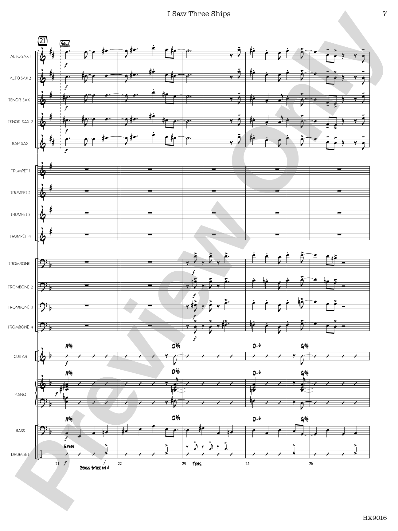 I Saw Three Ships: Jazz Ensemble Conductor Score & Parts