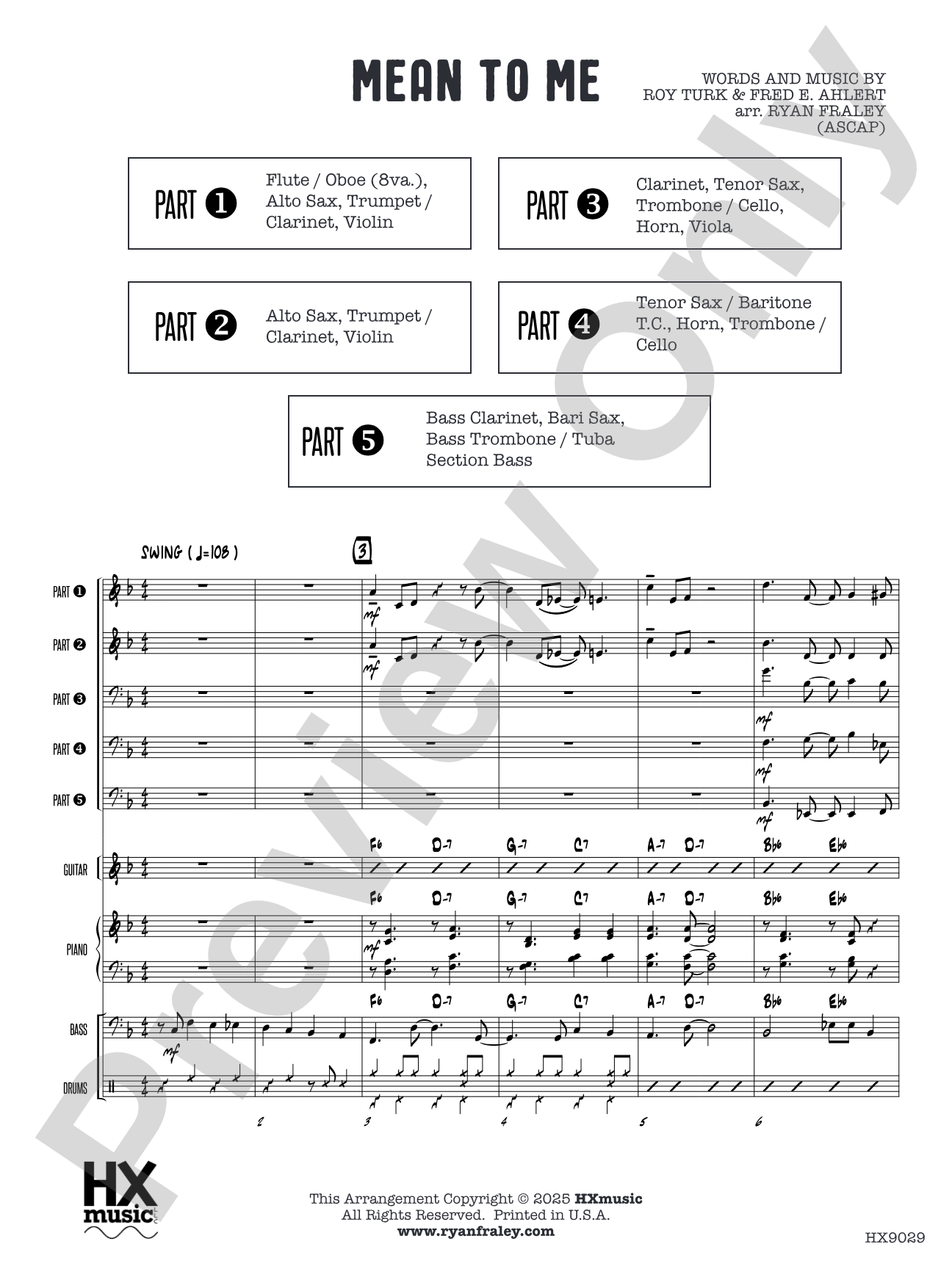 Mean to Me: Jazz Ensemble Conductor Score & Parts