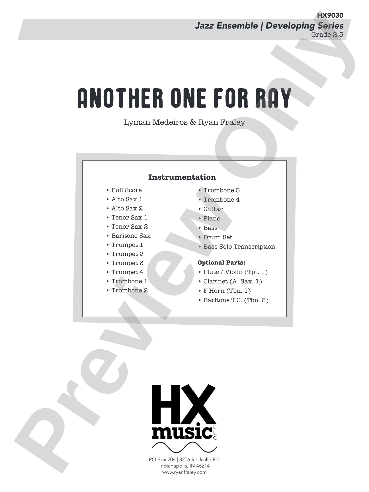 Another One for Ray: Jazz Ensemble Conductor Score & Parts