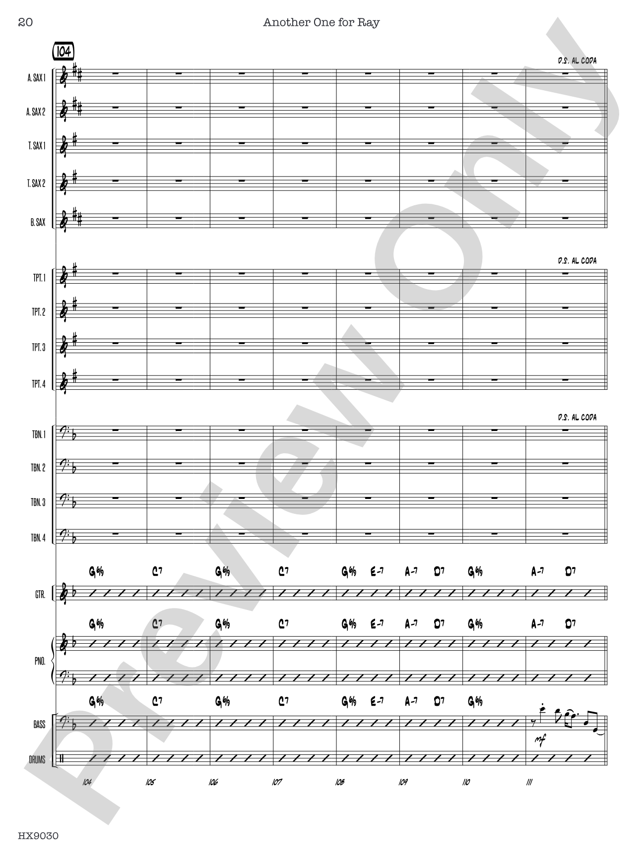 Another One for Ray: Jazz Ensemble Conductor Score & Parts
