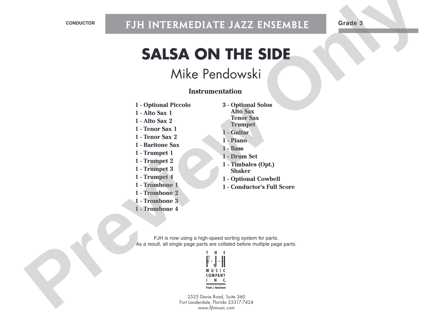 Salsa on the Side: Jazz Ensemble Conductor Score & Parts