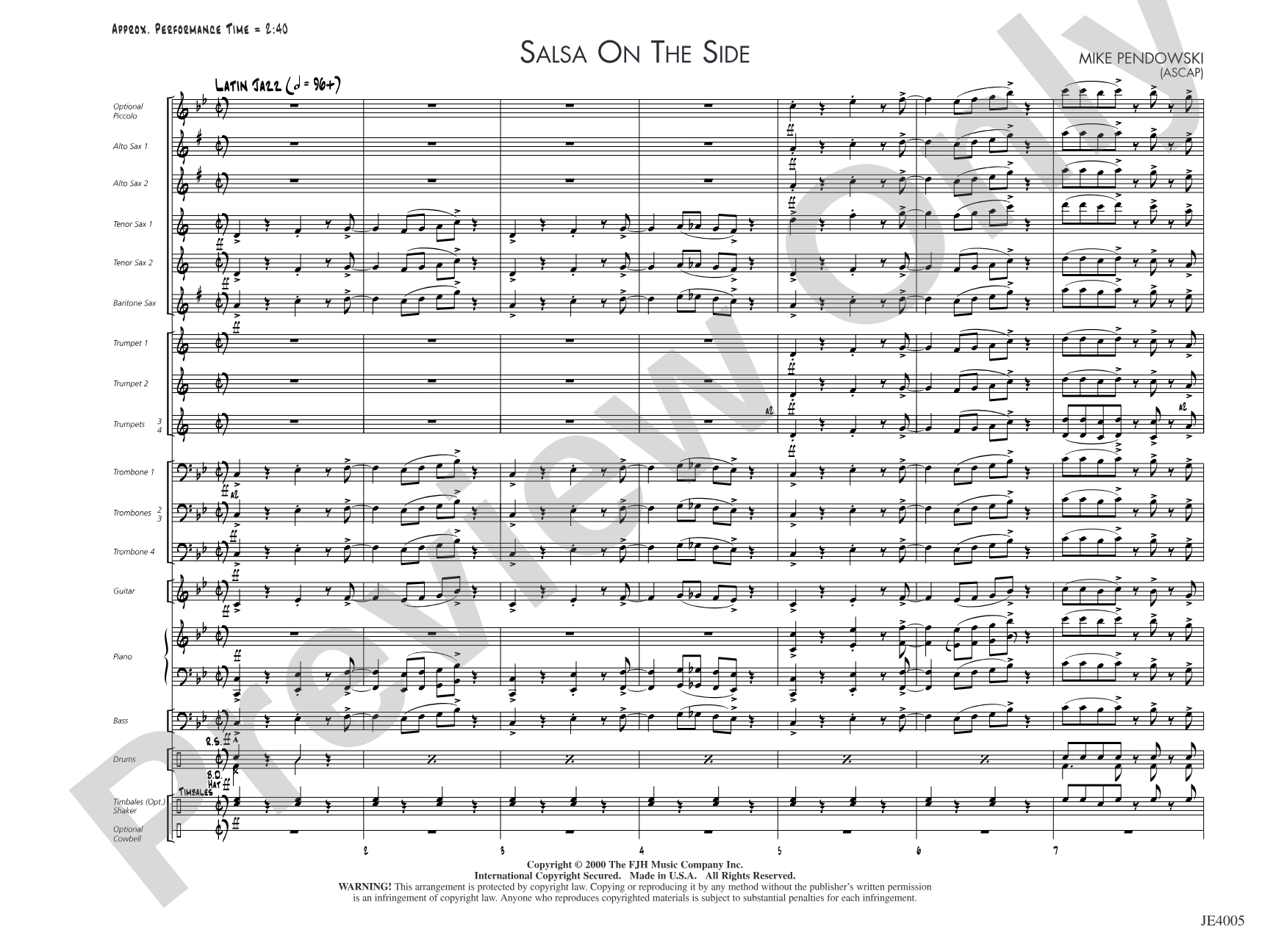 Salsa on the Side: Jazz Ensemble Conductor Score & Parts