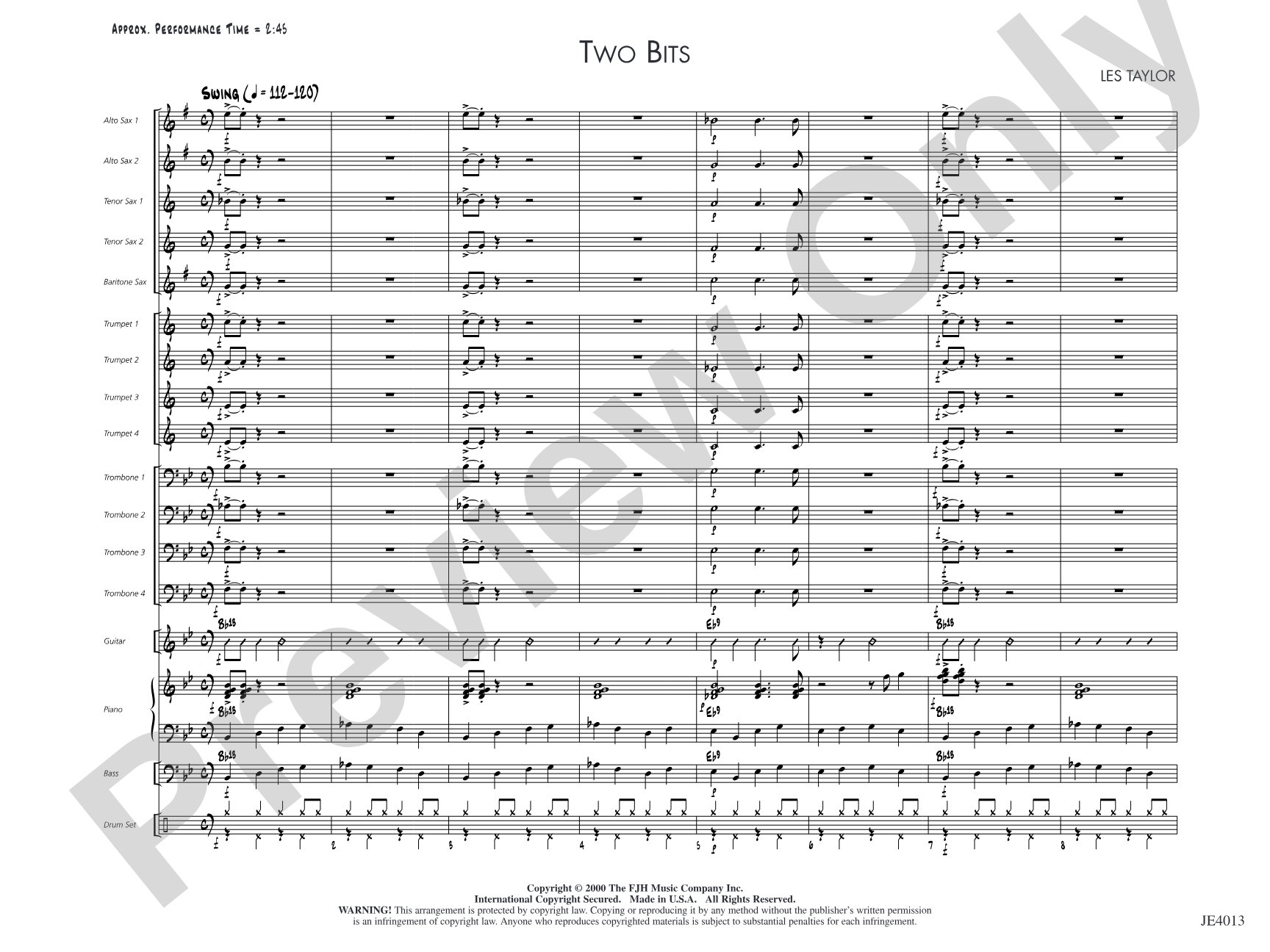 Two Bits: Jazz Ensemble Conductor Score & Parts