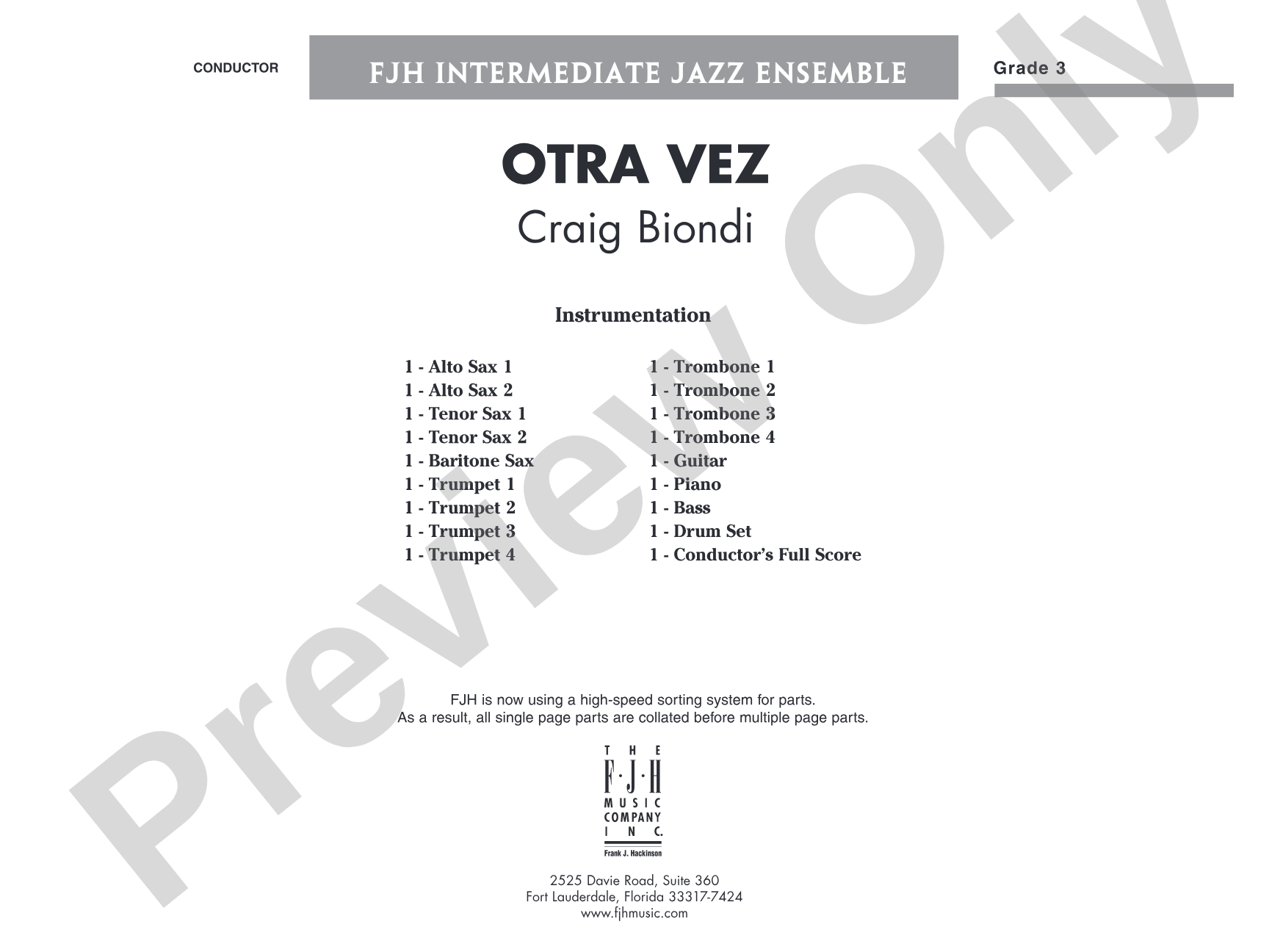 Otra Vez: Jazz Ensemble Conductor Score & Parts