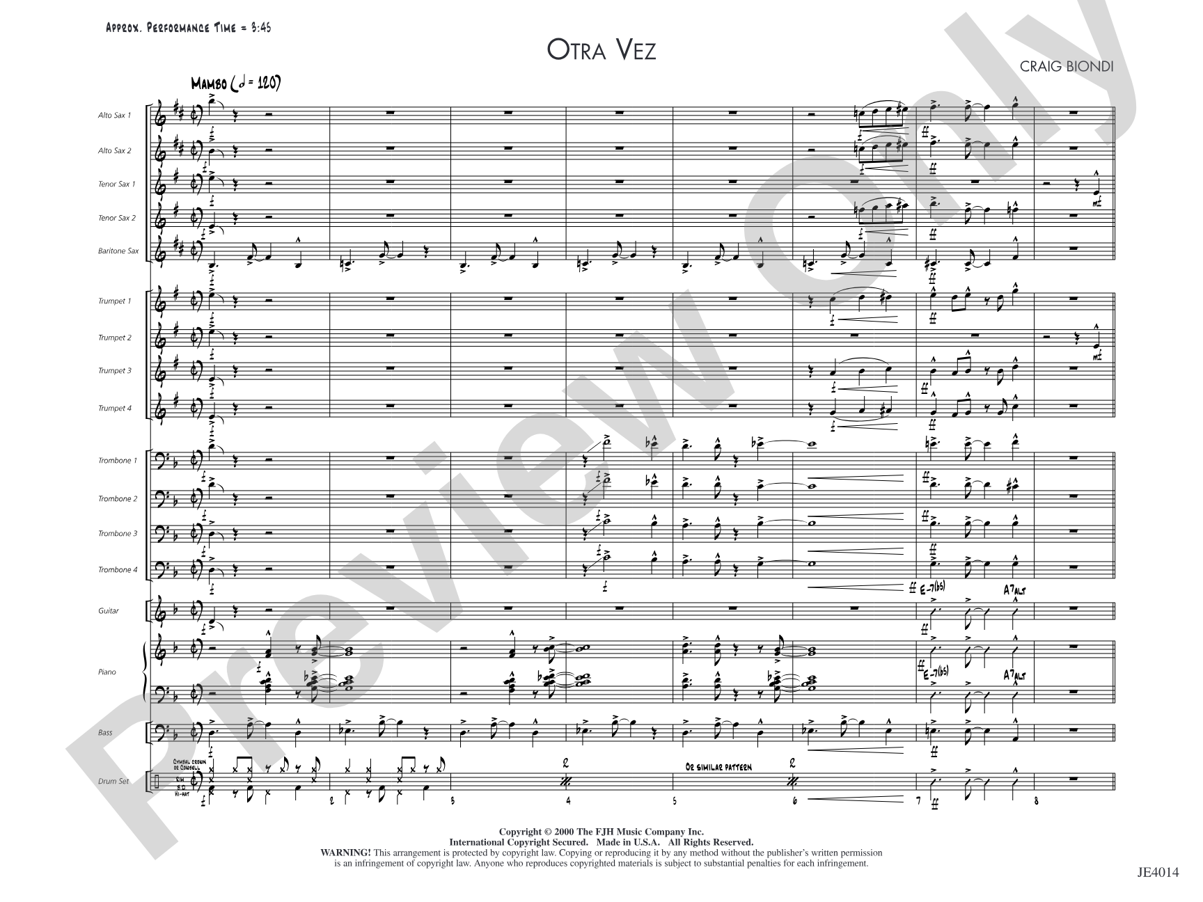 Otra Vez: Jazz Ensemble Conductor Score & Parts