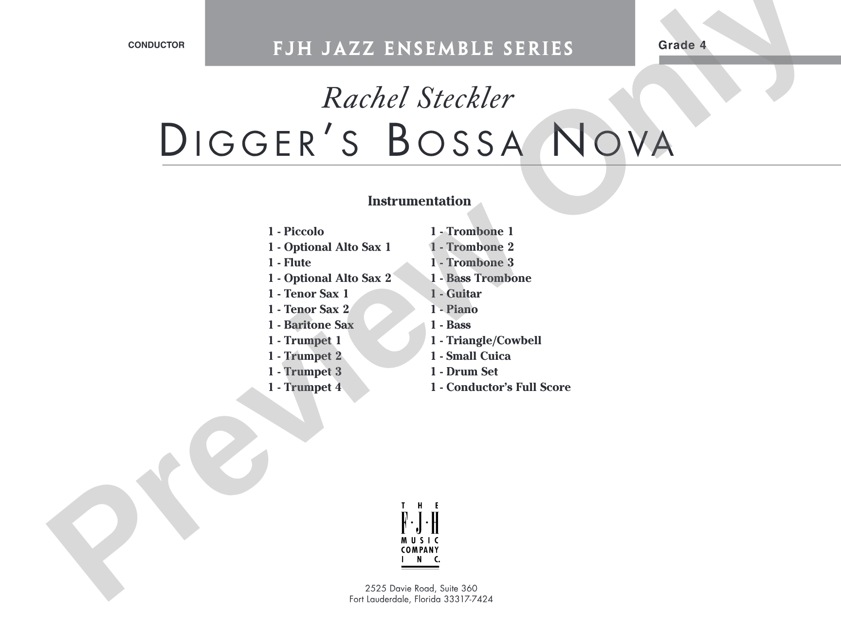 Digger's Bossa Nova: Jazz Ensemble Conductor Score & Parts