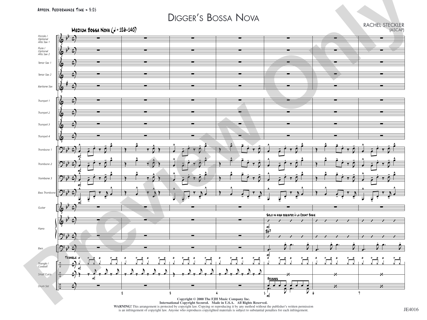 Digger's Bossa Nova: Jazz Ensemble Conductor Score & Parts