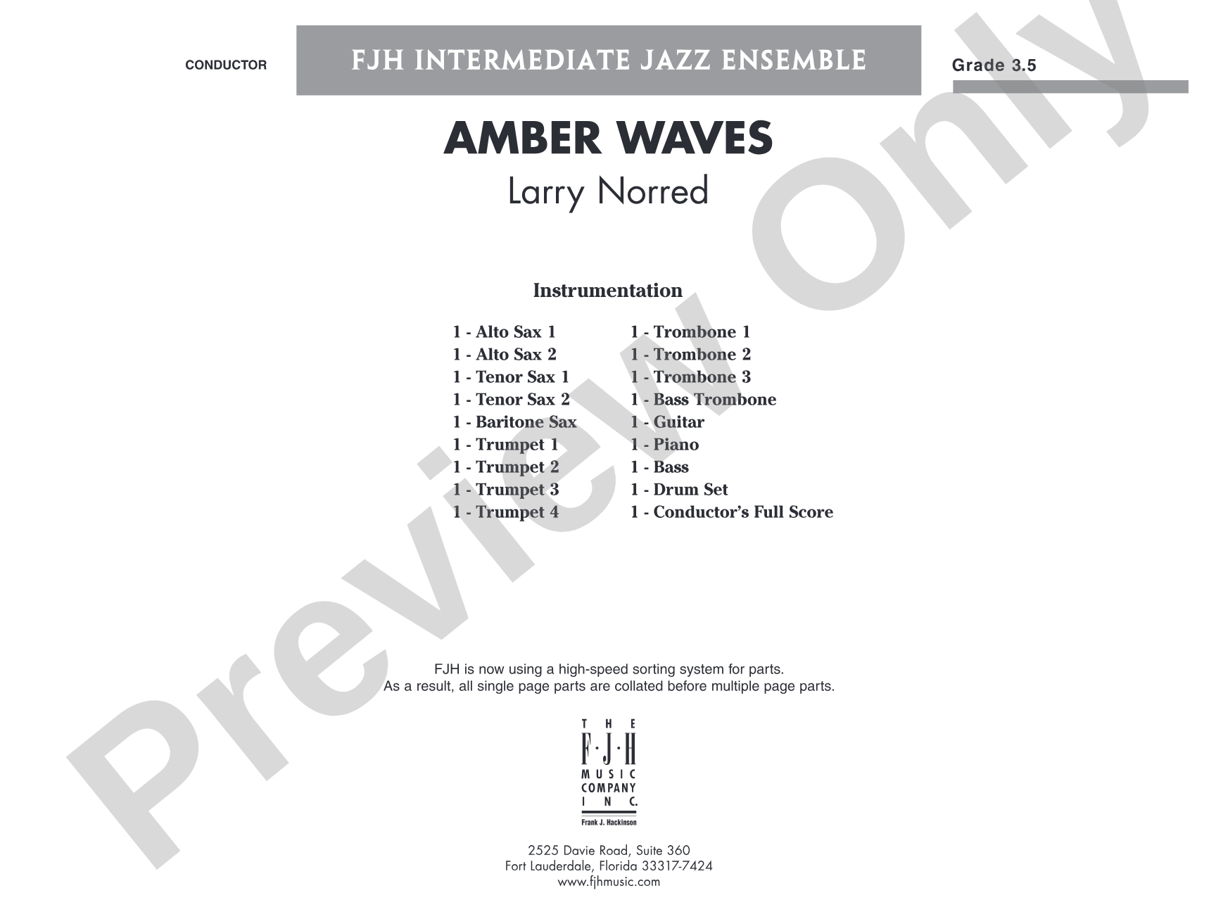 Amber Waves: Jazz Ensemble Conductor Score & Parts