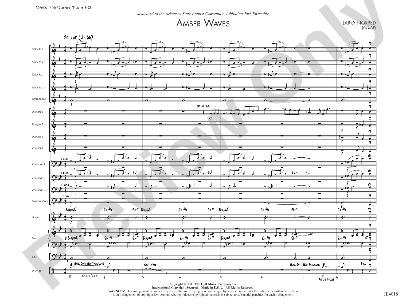 Amber Waves: Jazz Ensemble Conductor Score & Parts