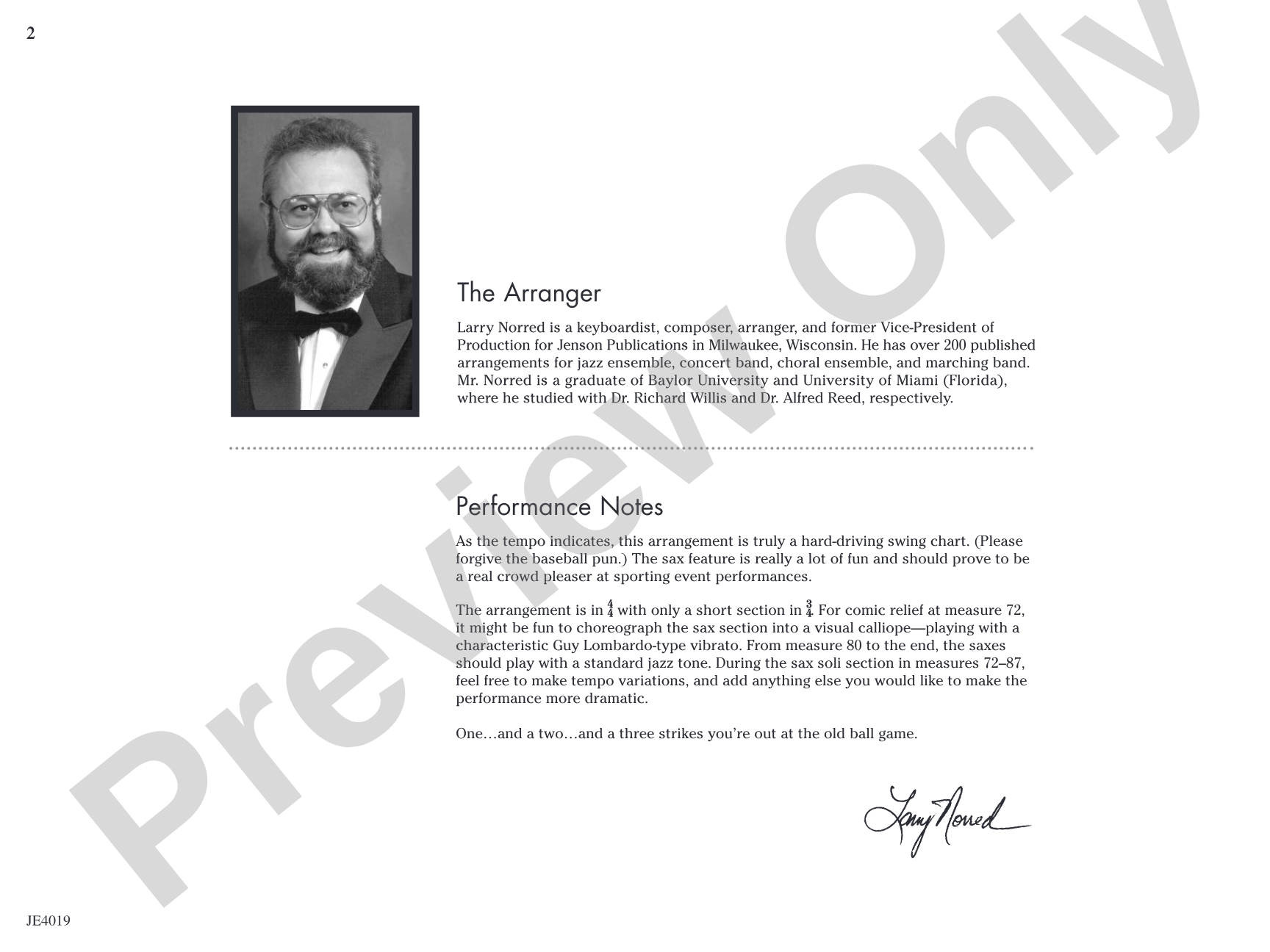 Take Me Out to the Ball Game: Jazz Ensemble Conductor Score & Parts