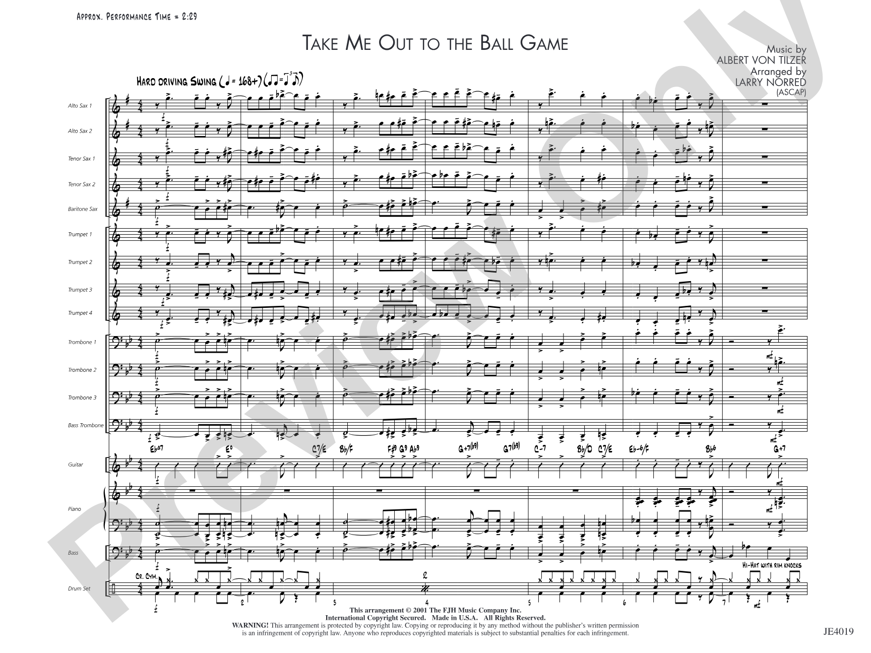 Take Me Out to the Ball Game: Jazz Ensemble Conductor Score & Parts
