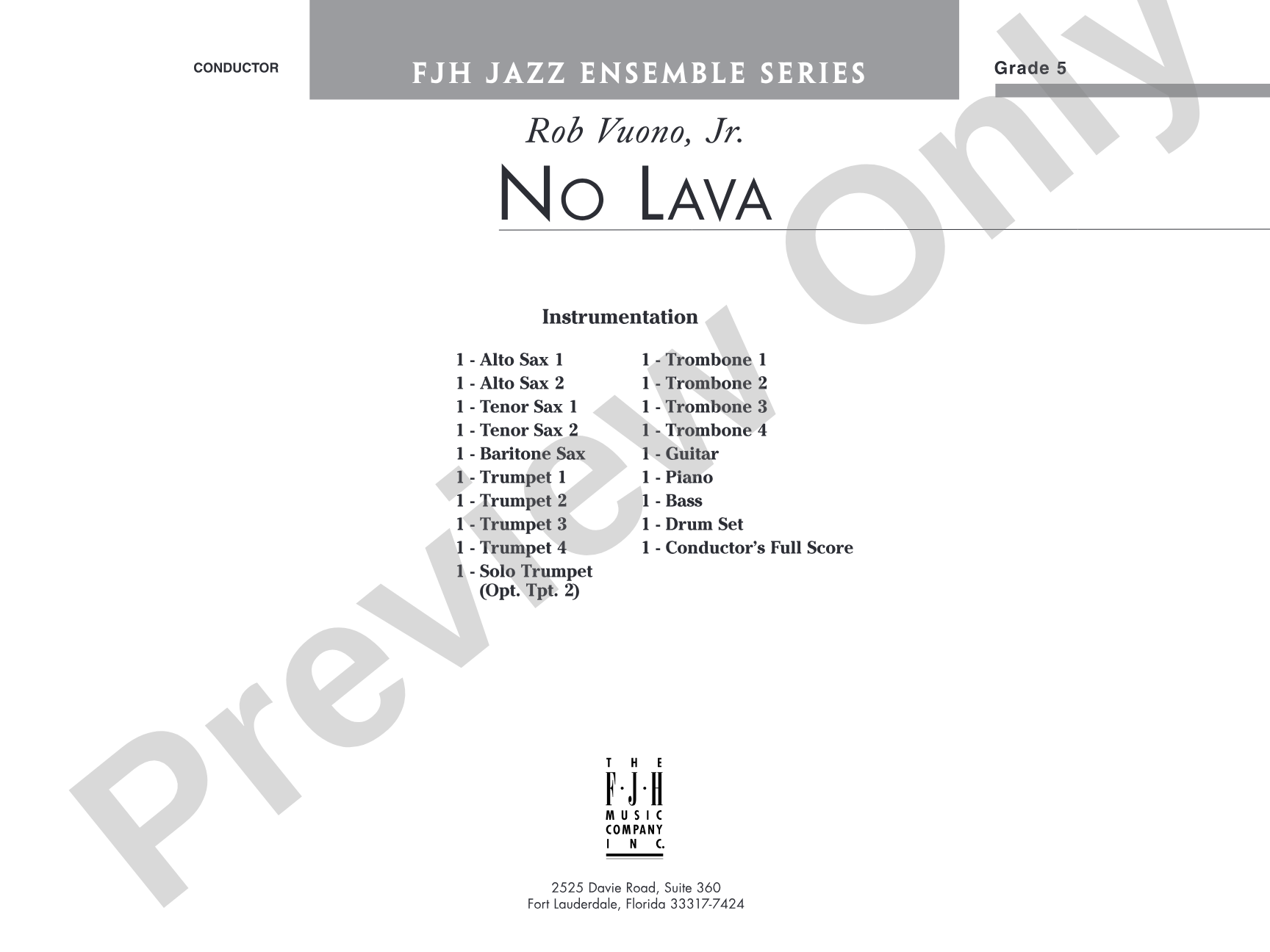 No Lava: Jazz Ensemble Conductor Score & Parts