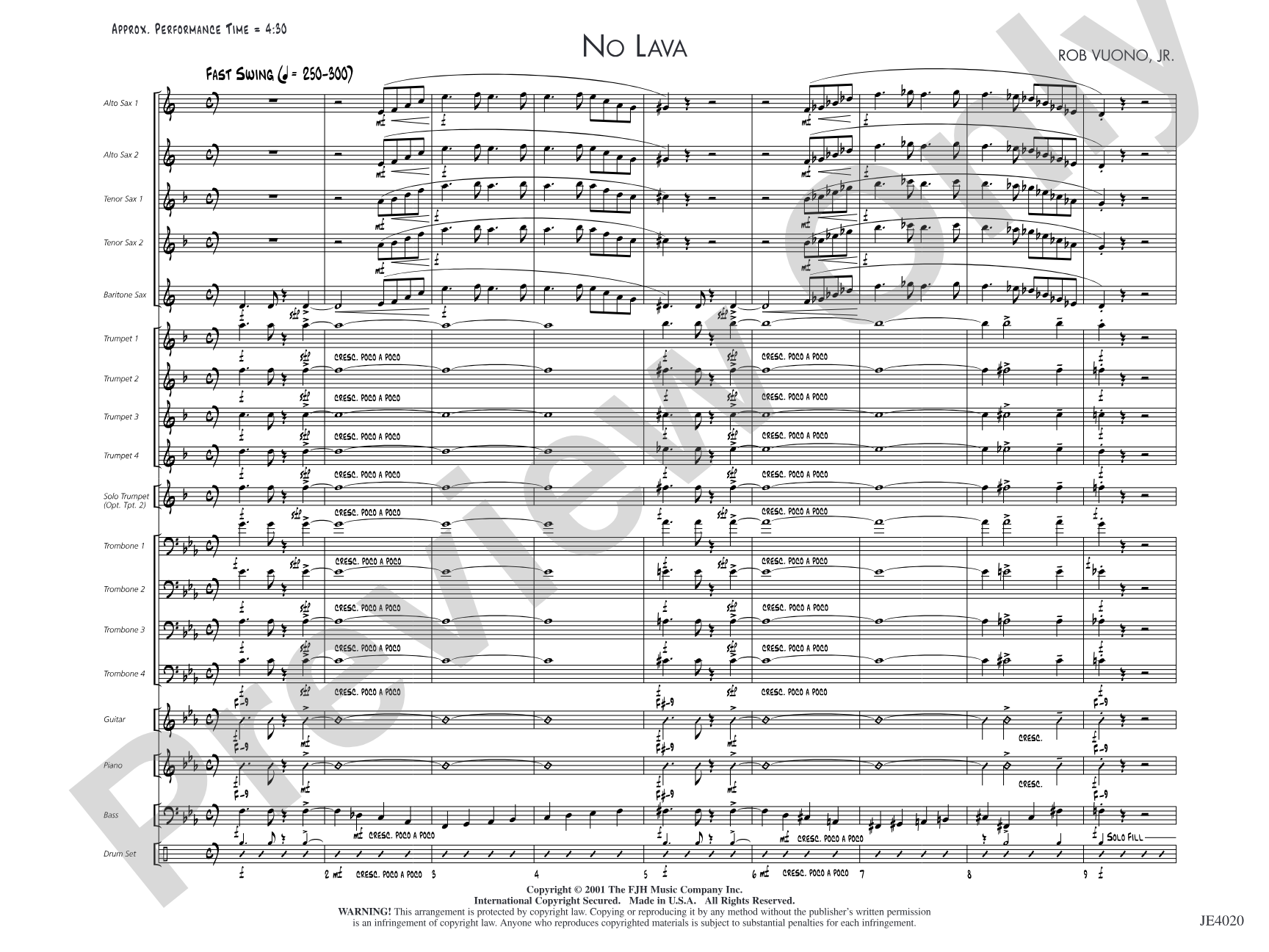 No Lava: Jazz Ensemble Conductor Score & Parts