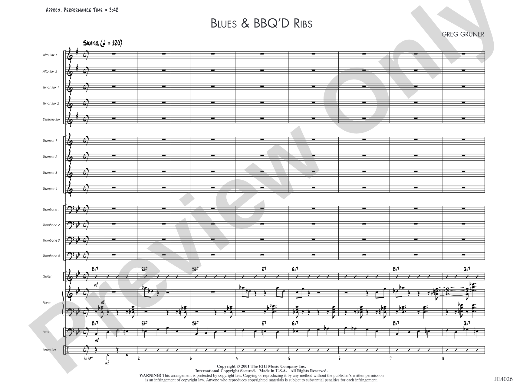 Blues & BBQ'D Ribs: Jazz Ensemble Conductor Score & Parts