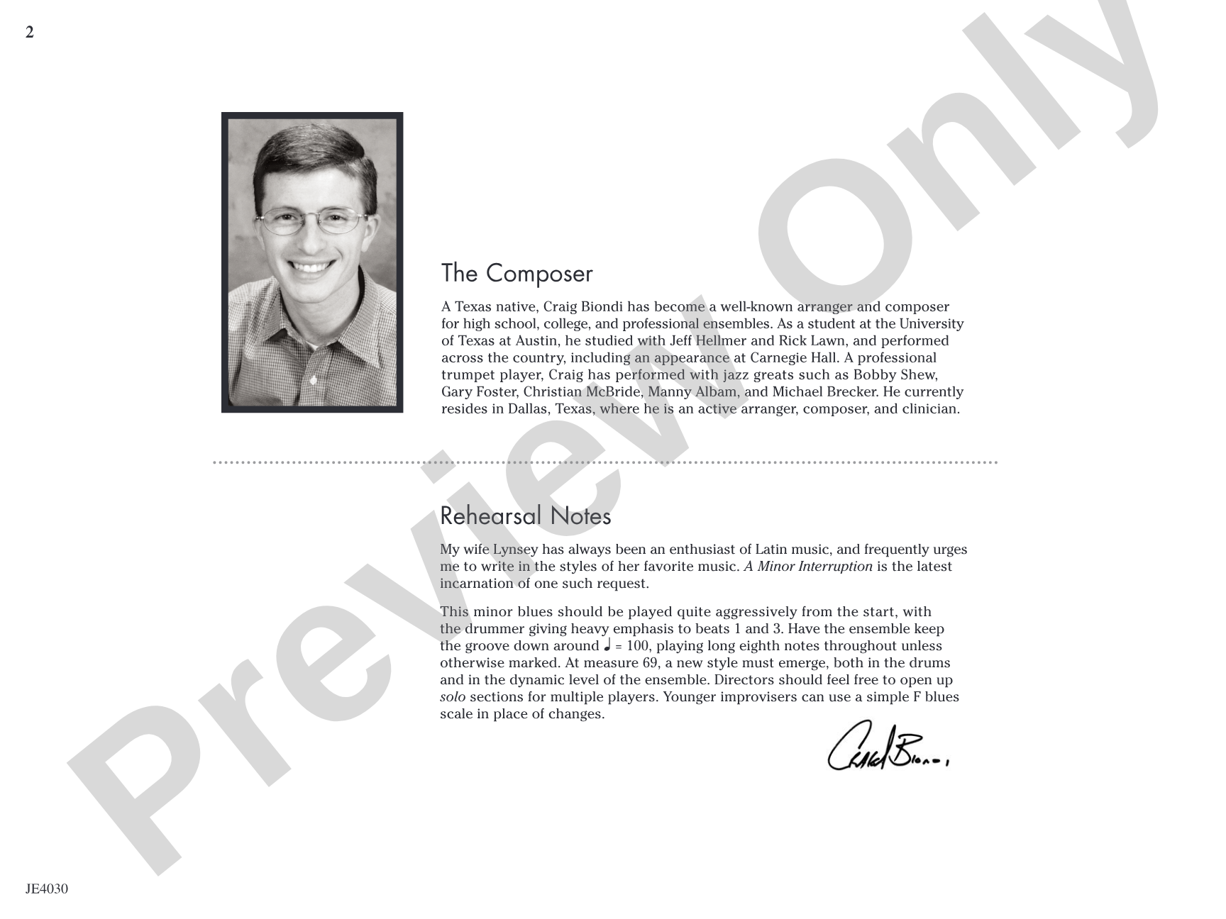 A Minor Interruption: Jazz Ensemble Conductor Score & Parts