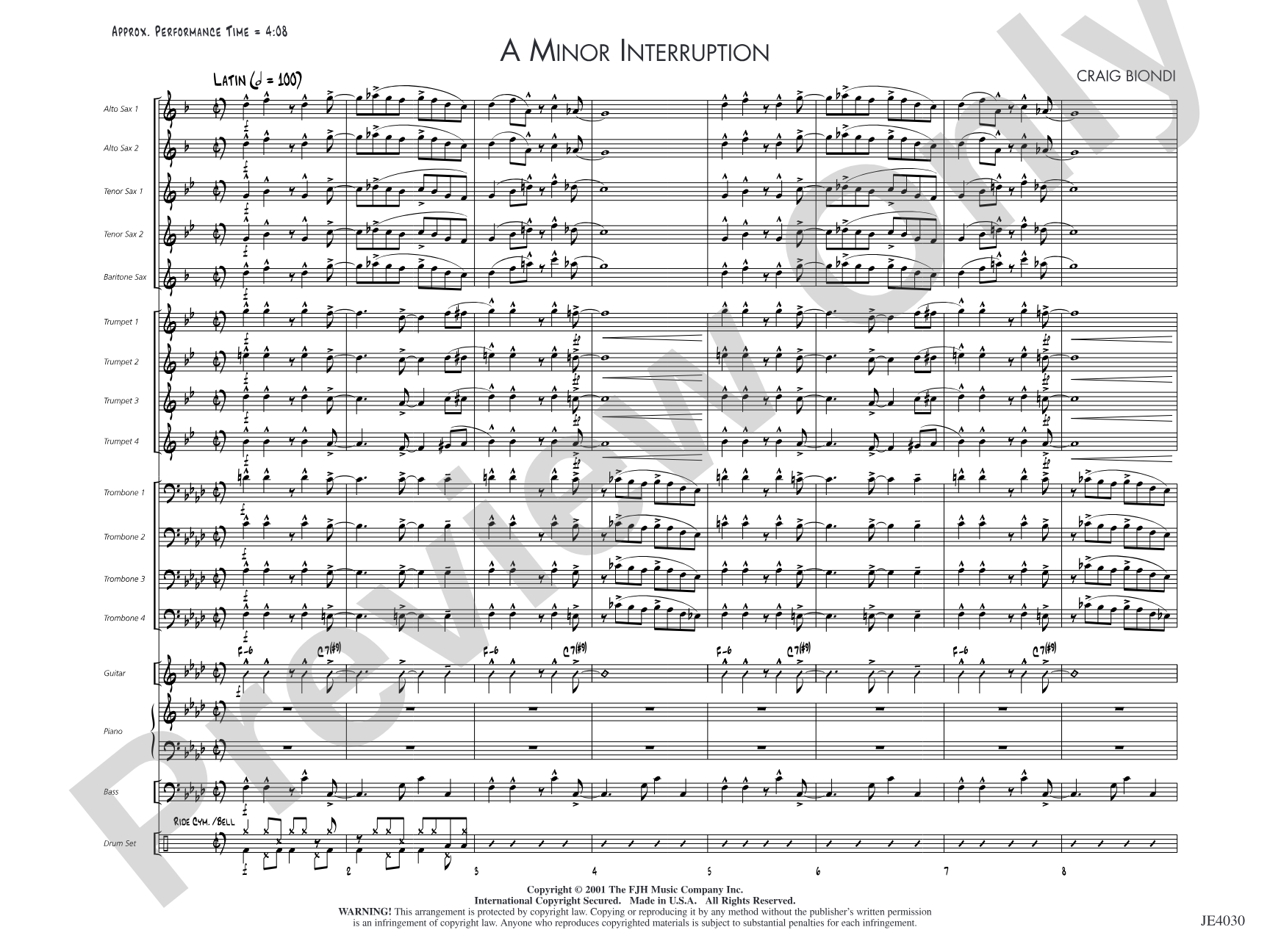 A Minor Interruption: Jazz Ensemble Conductor Score & Parts