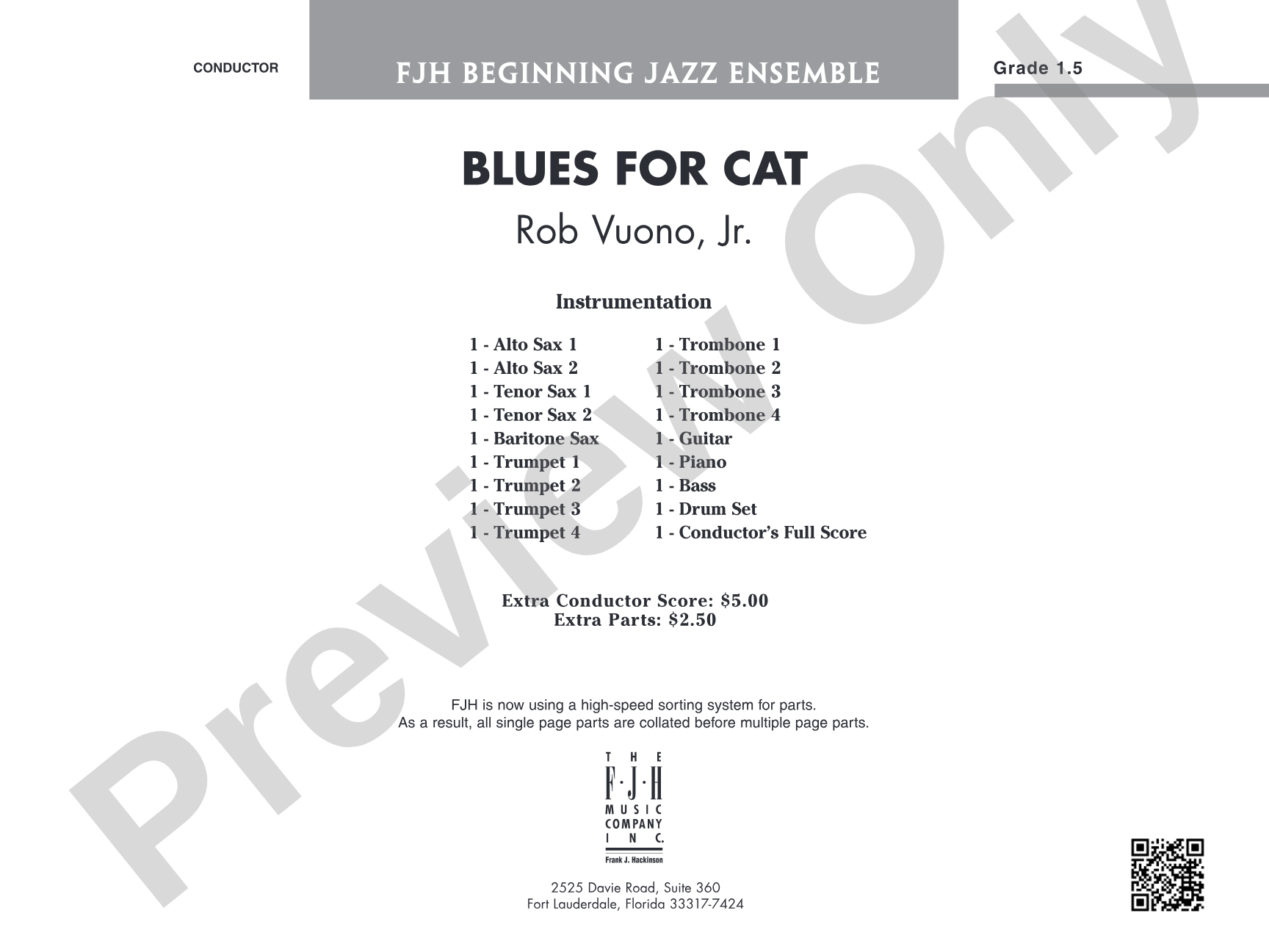 Blues for Cat: Jazz Ensemble Conductor Score & Parts