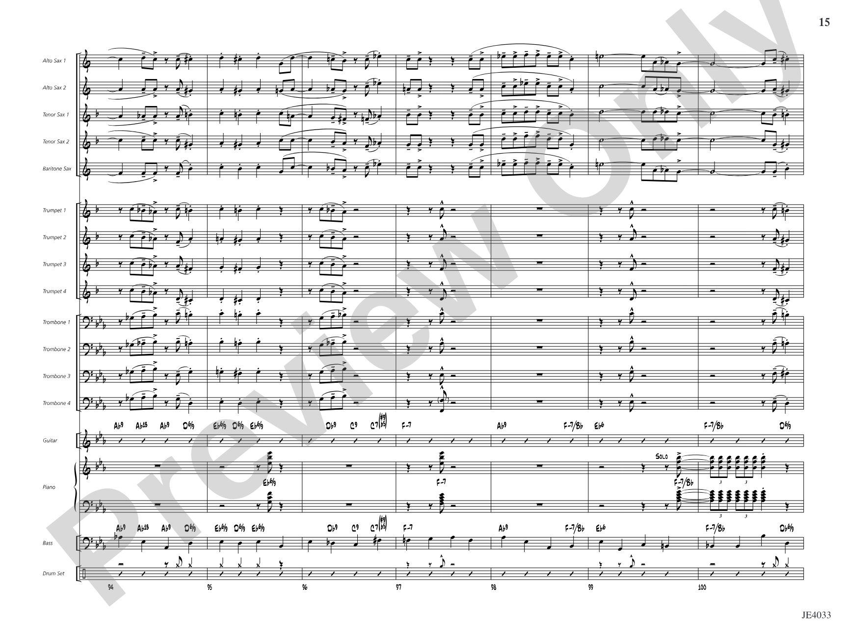 Blues for Cat: Jazz Ensemble Conductor Score & Parts
