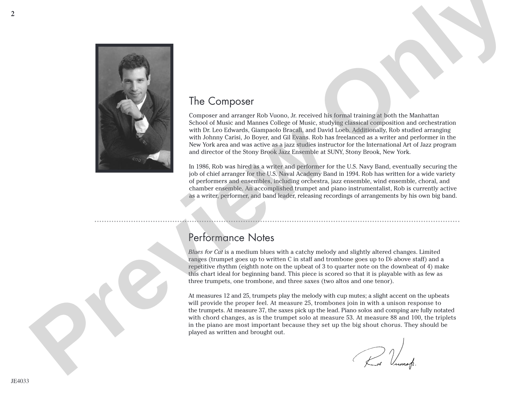 Blues for Cat: Jazz Ensemble Conductor Score & Parts