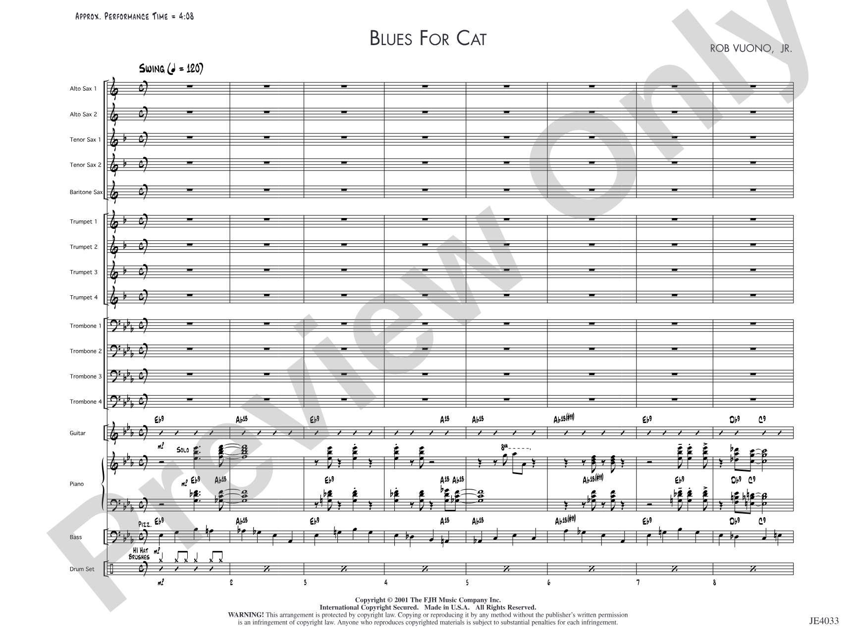 Blues for Cat: Jazz Ensemble Conductor Score & Parts
