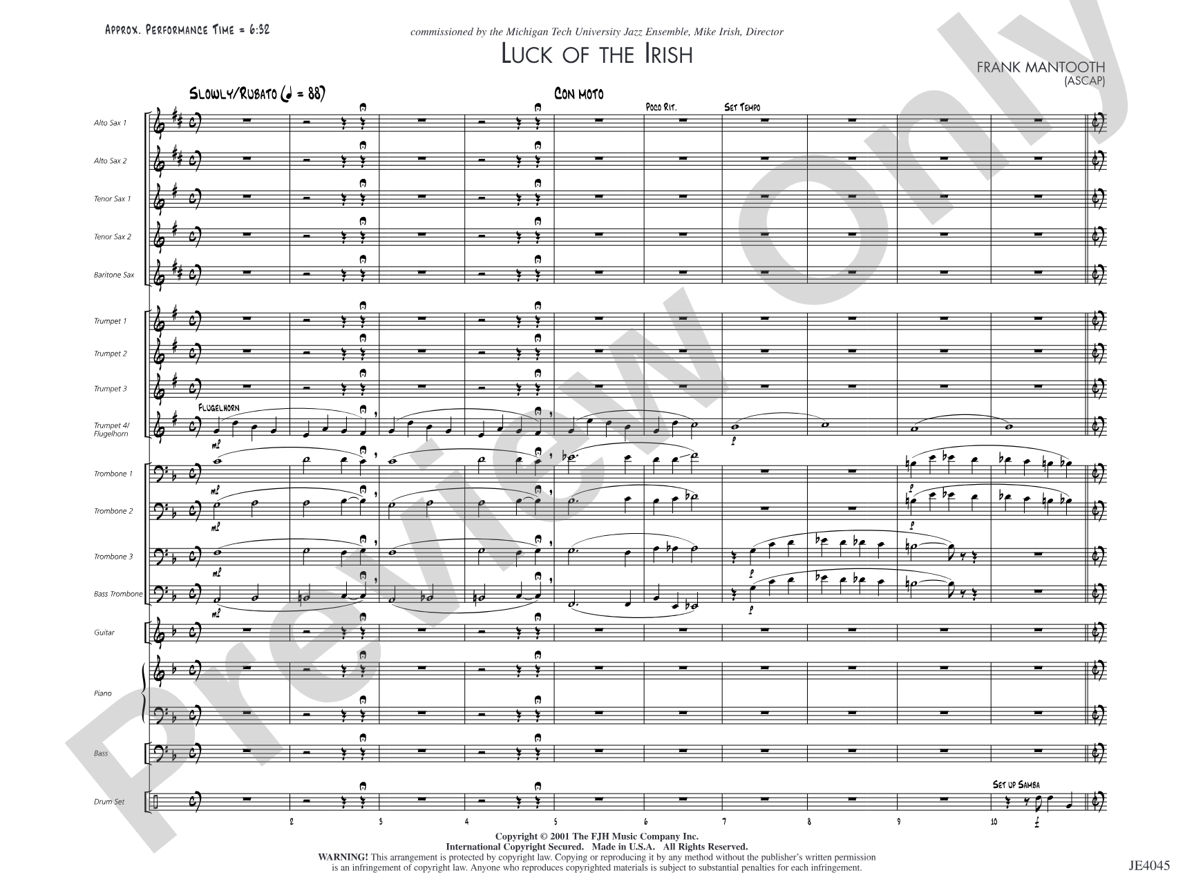 Luck of the Irish: Jazz Ensemble Conductor Score & Parts
