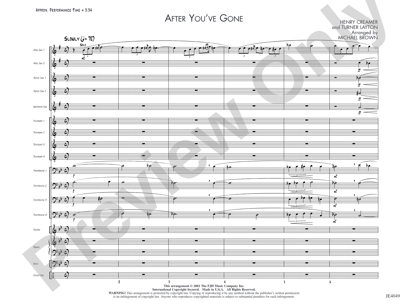 After You've Gone: Jazz Ensemble Conductor Score & Parts
