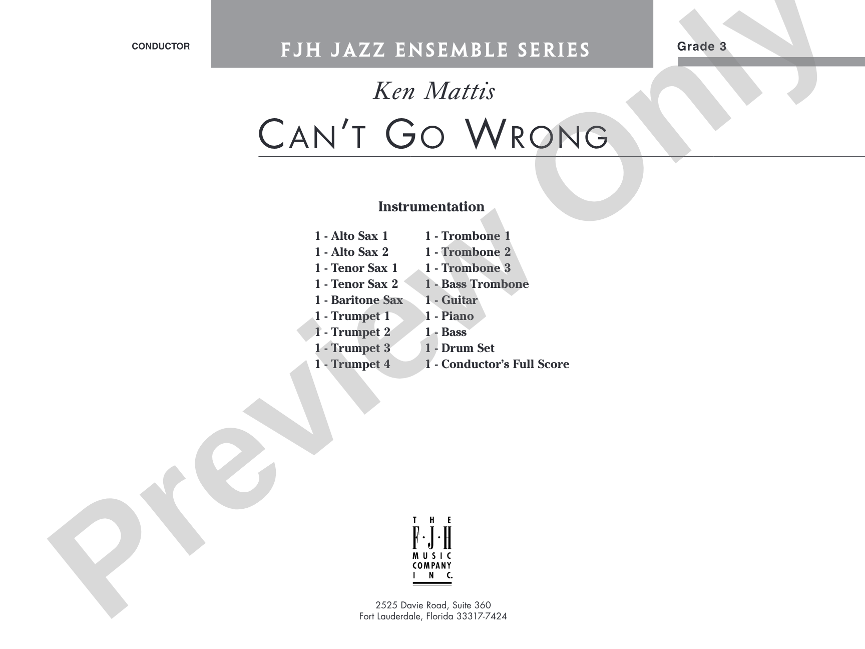 Can't Go Wrong: Jazz Ensemble Conductor Score & Parts