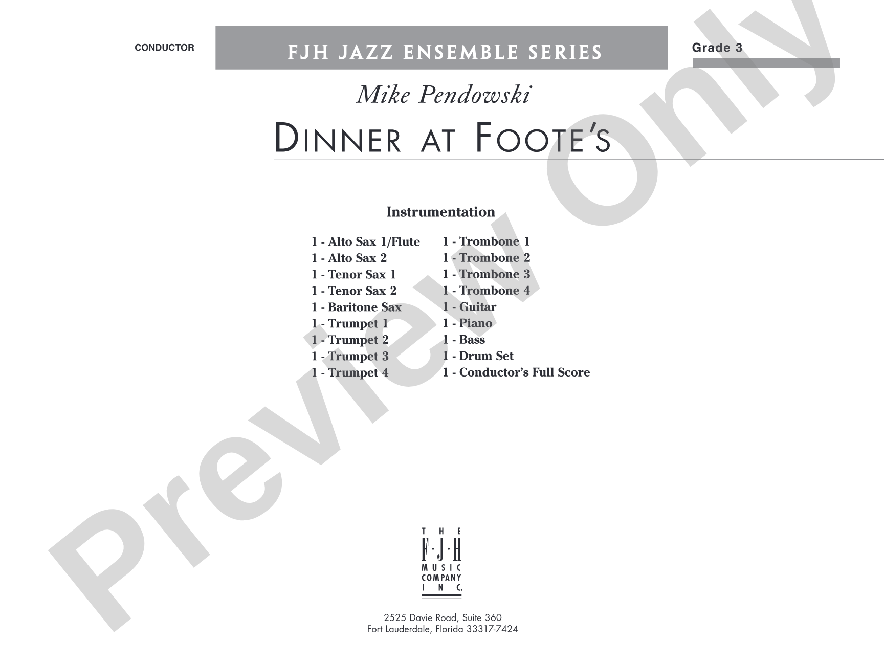 Dinner at Foote's: Jazz Ensemble Conductor Score & Parts