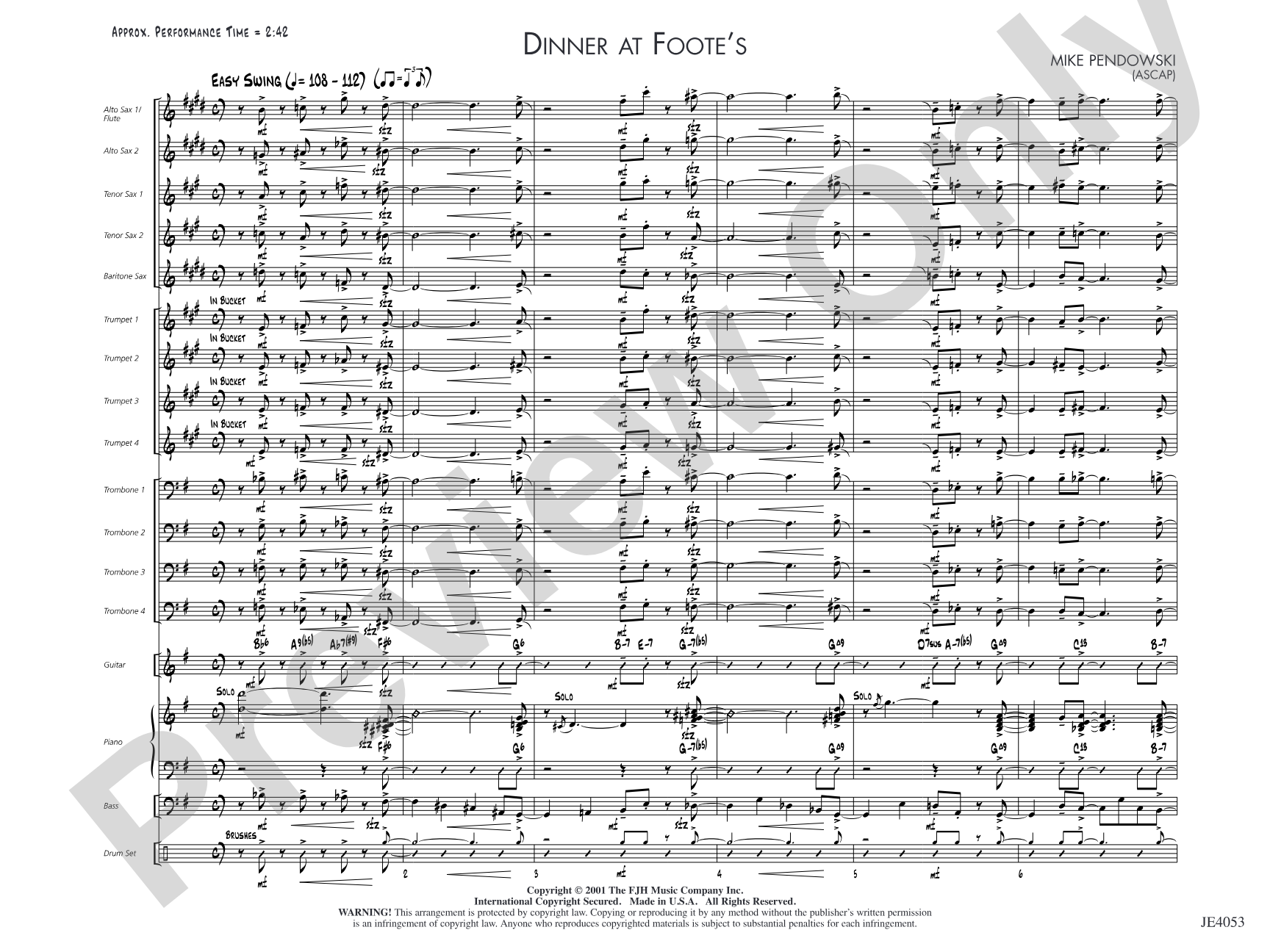 Dinner at Foote's: Jazz Ensemble Conductor Score & Parts