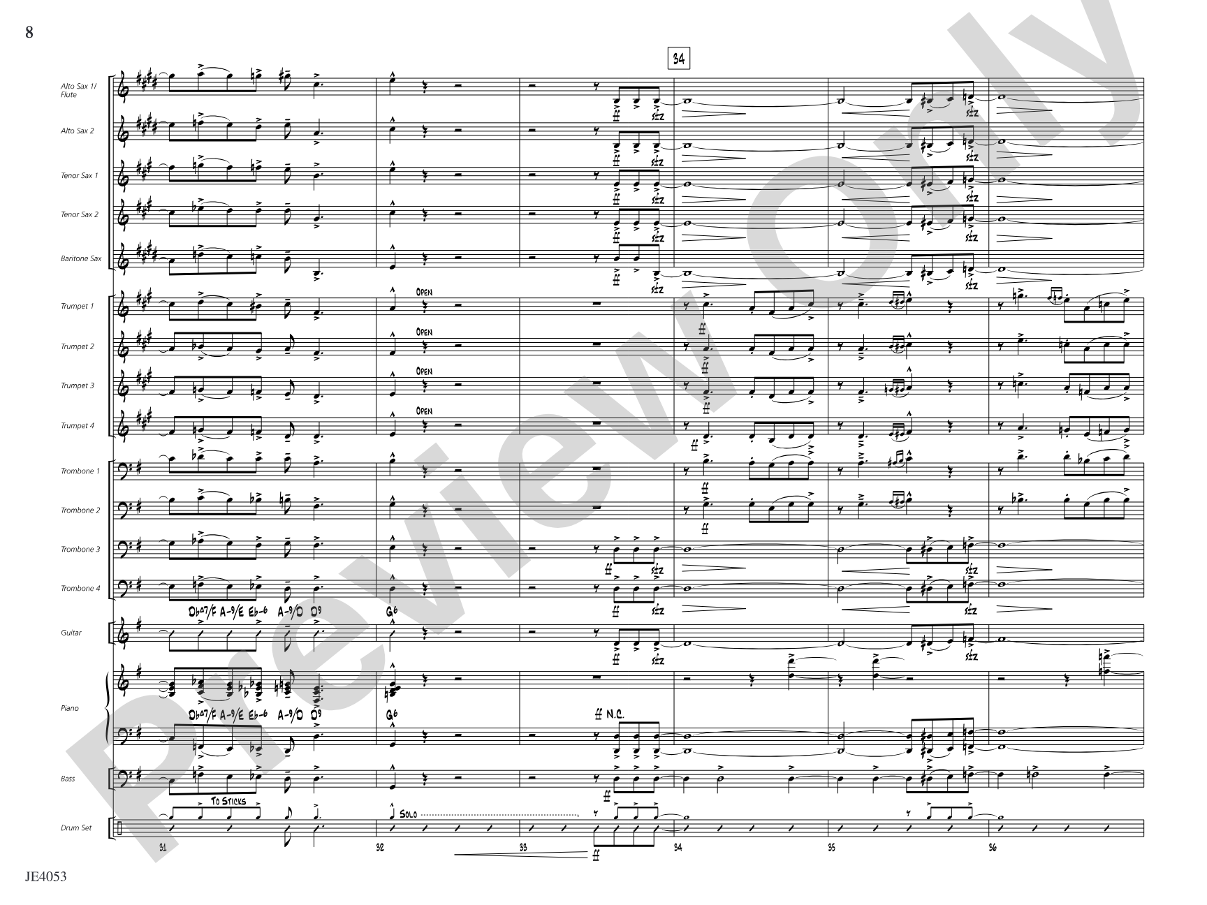 Dinner at Foote's: Jazz Ensemble Conductor Score & Parts