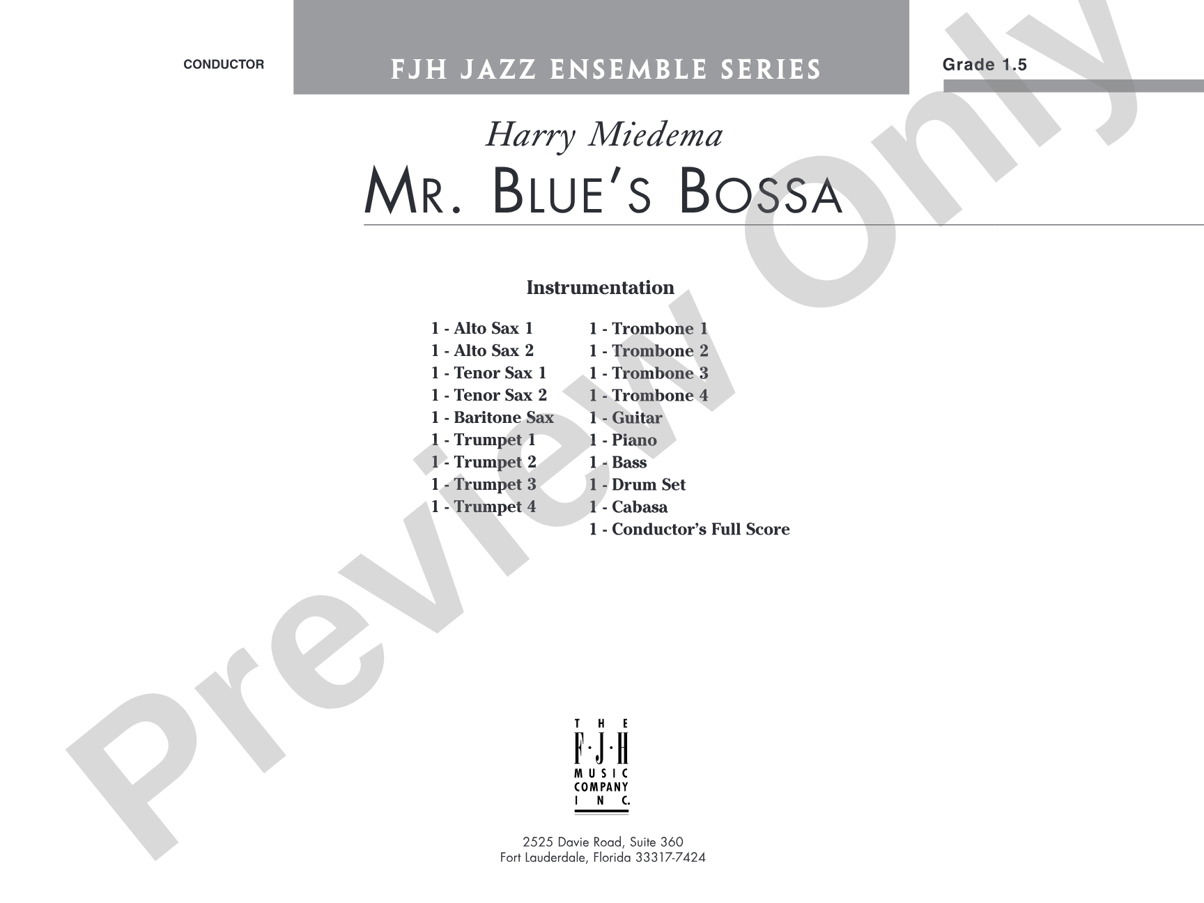 Mr. Blue's Bossa: Jazz Ensemble Conductor Score & Parts