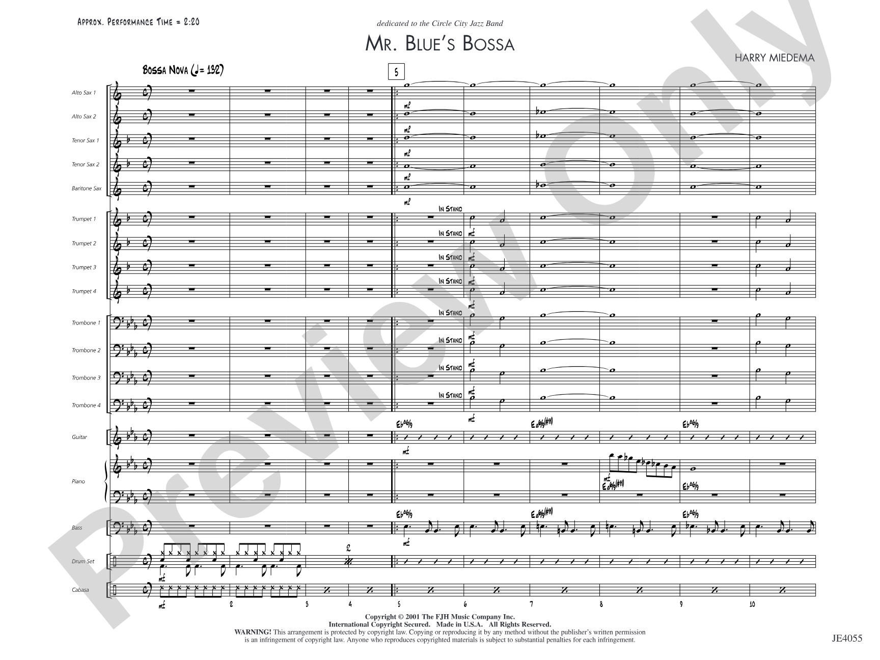 Mr. Blue's Bossa: Jazz Ensemble Conductor Score & Parts