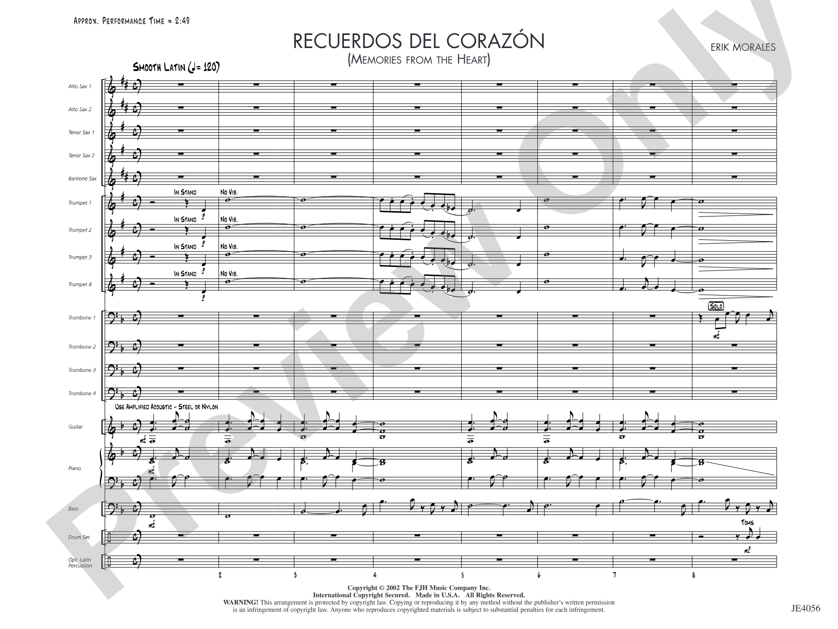 Recuerdos del corazón (Memories from the Heart): Jazz Ensemble Conductor Score & Parts