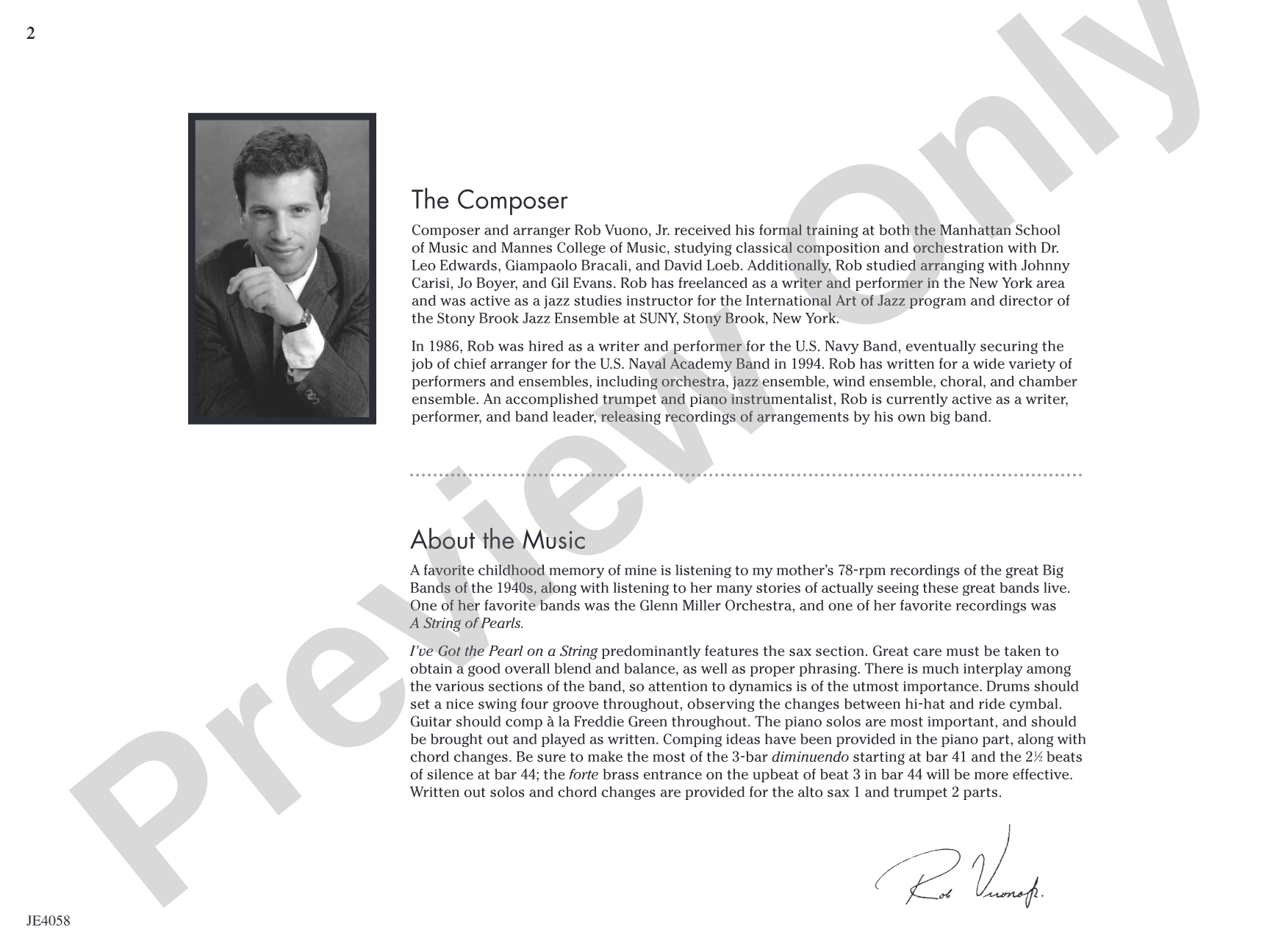 I've Got the Pearl on a String: Jazz Ensemble Conductor Score & Parts