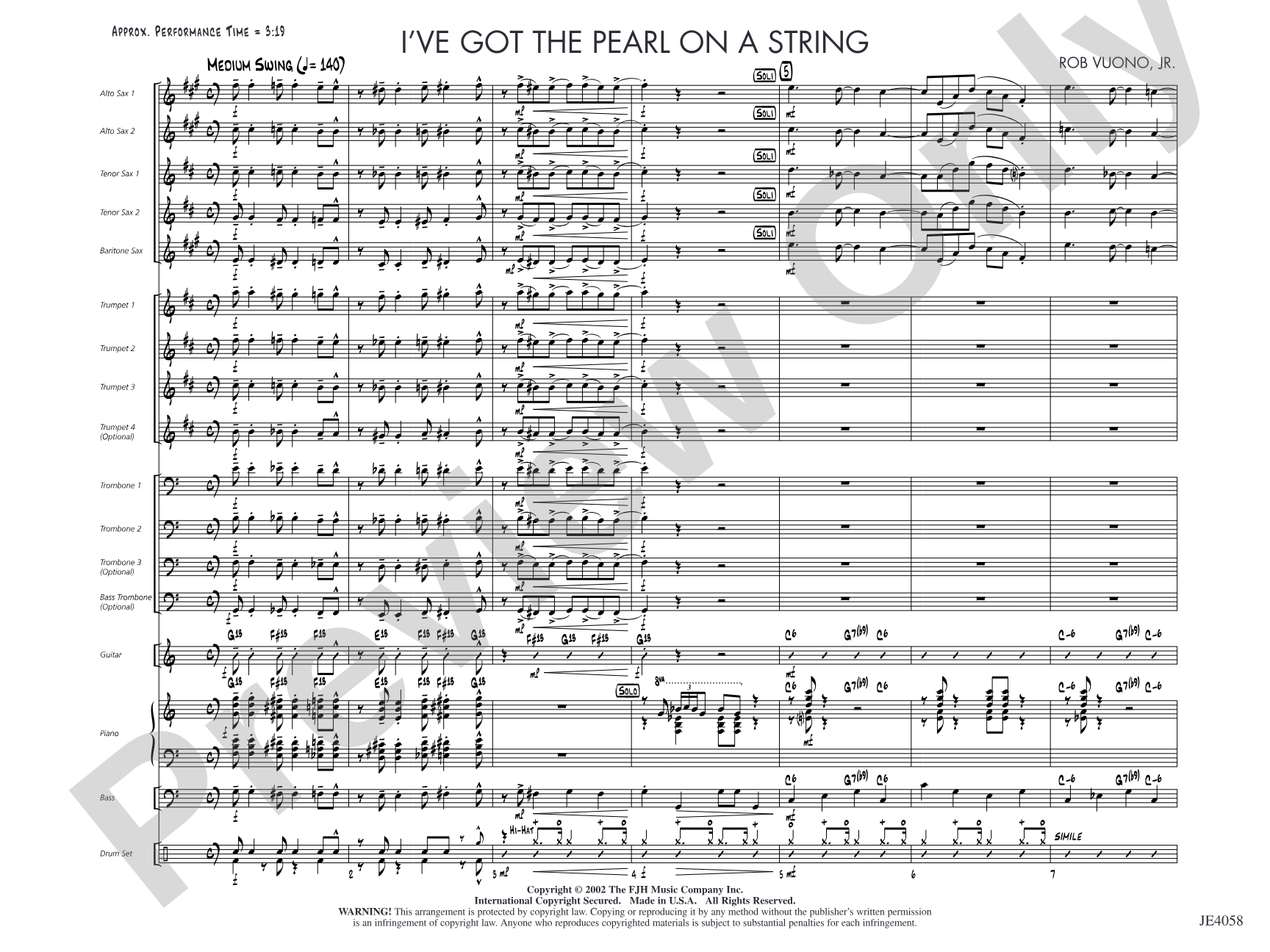 I've Got the Pearl on a String: Jazz Ensemble Conductor Score & Parts