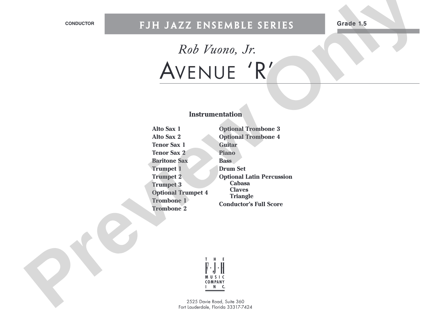 Avenue 'R': Jazz Ensemble Conductor Score & Parts
