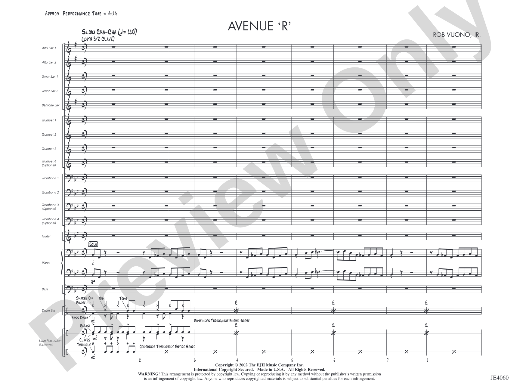Avenue 'R': Jazz Ensemble Conductor Score & Parts