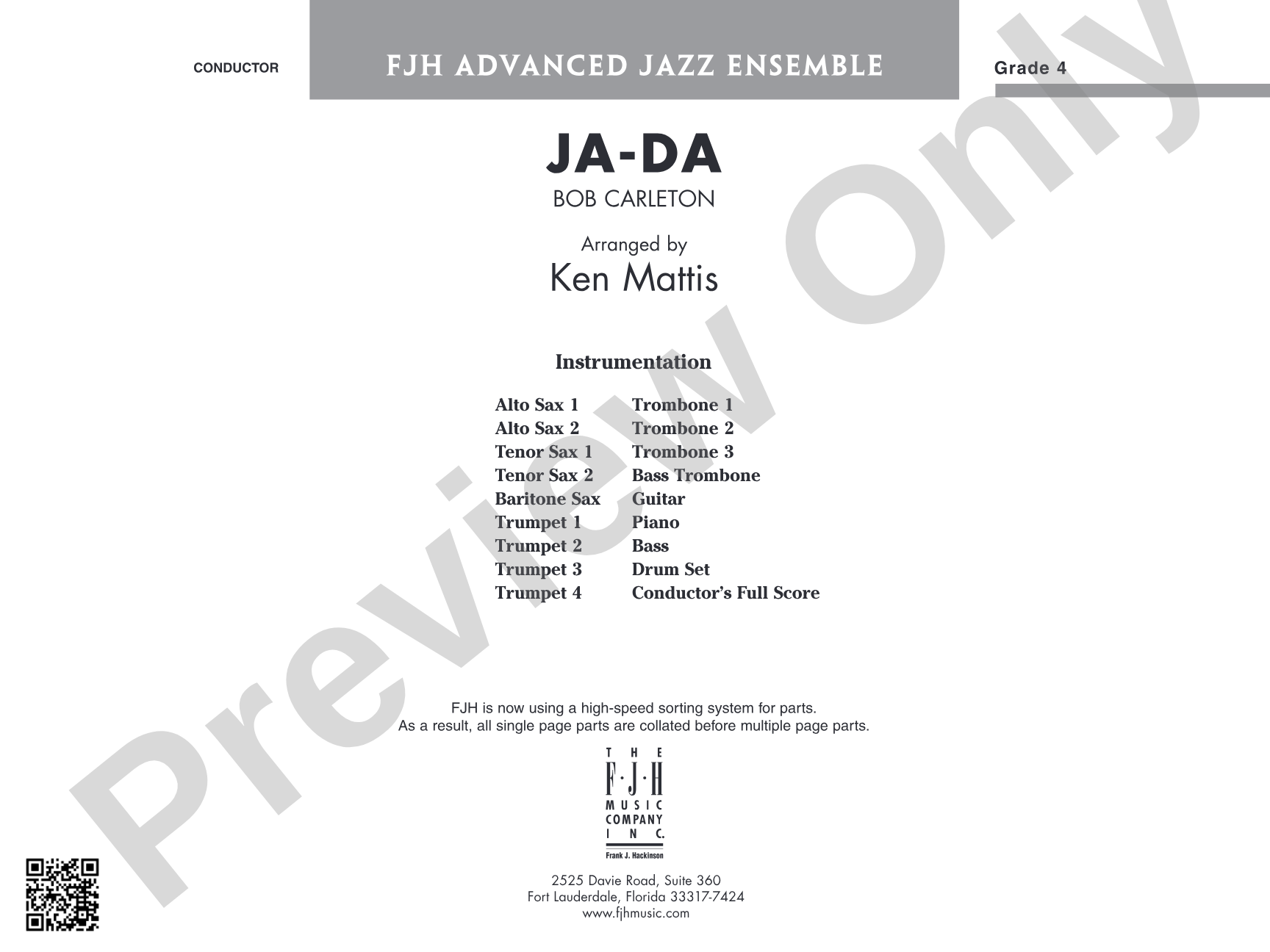 Ja-Da: Jazz Ensemble Conductor Score & Parts