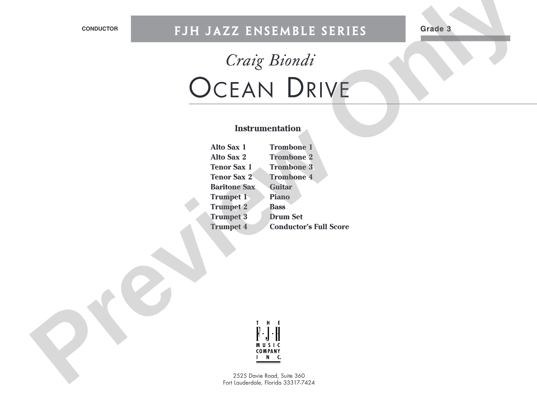 Ocean Drive: Jazz Ensemble Conductor Score & Parts