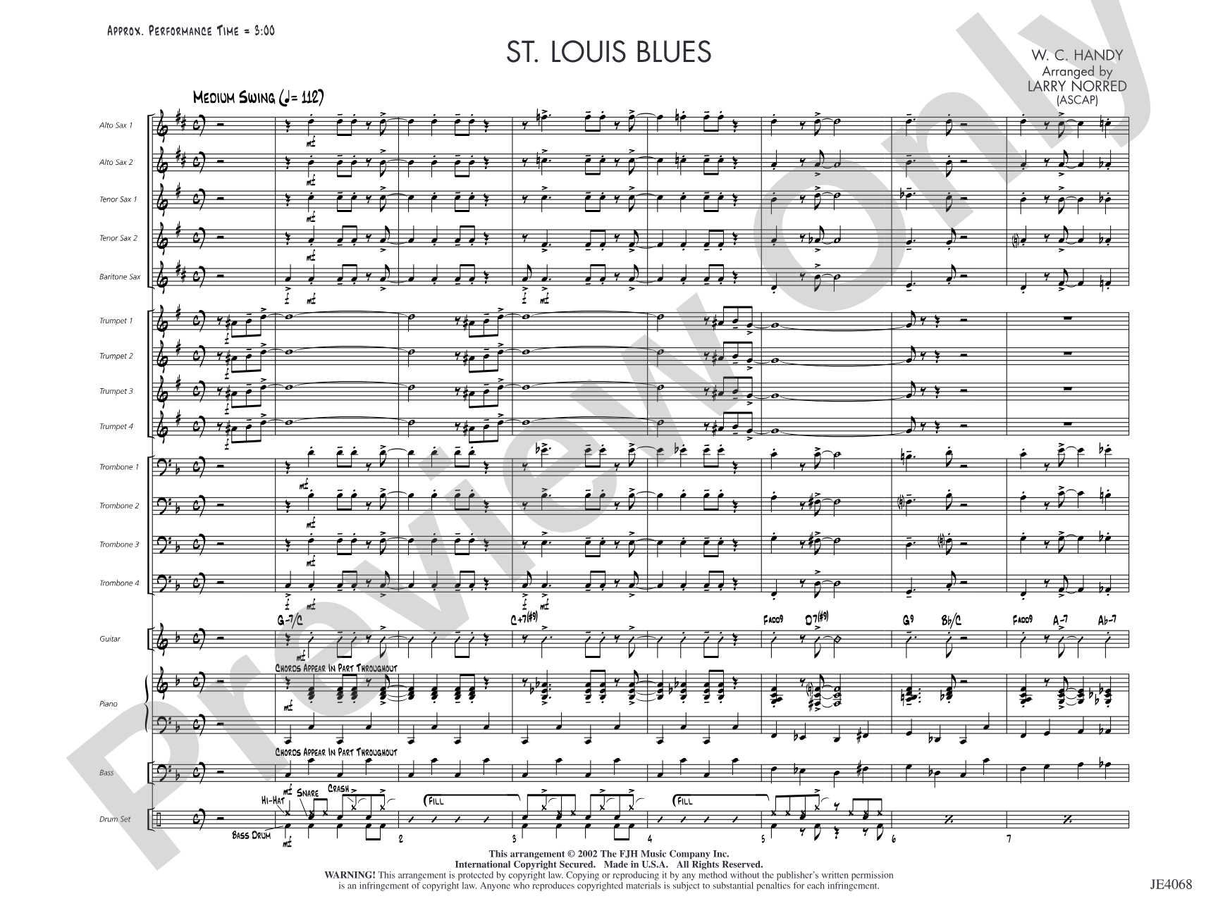 St. Louis Blues: Jazz Ensemble Conductor Score & Parts