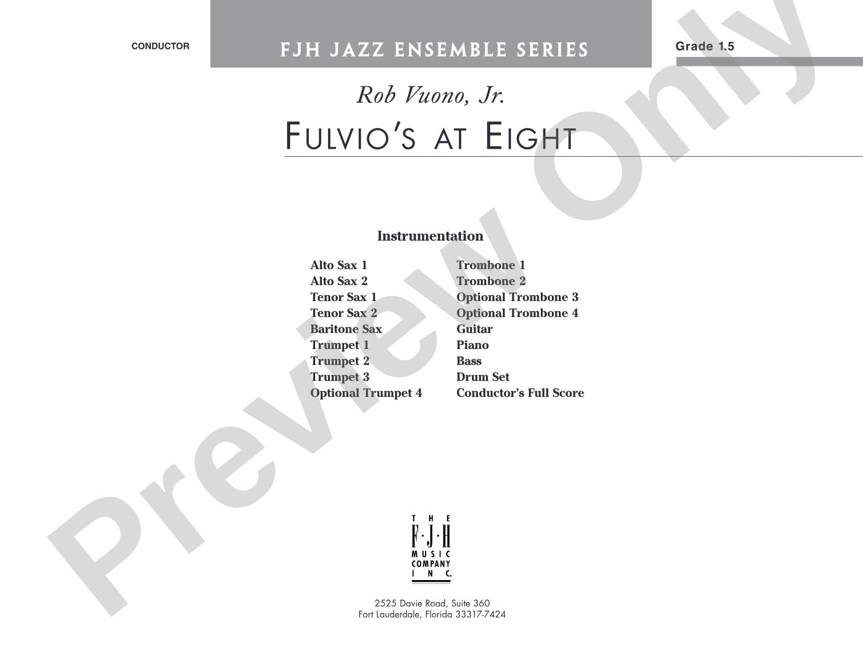 Fulvio's at Eight: Jazz Ensemble Conductor Score & Parts