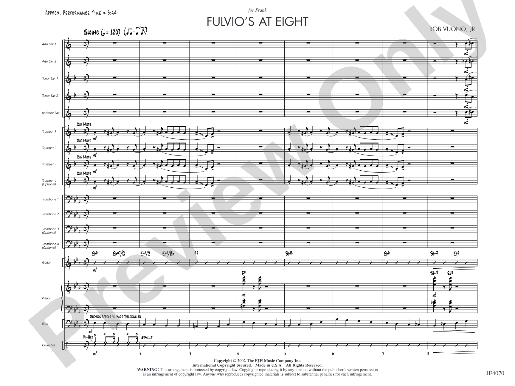 Fulvio's at Eight: Jazz Ensemble Conductor Score & Parts