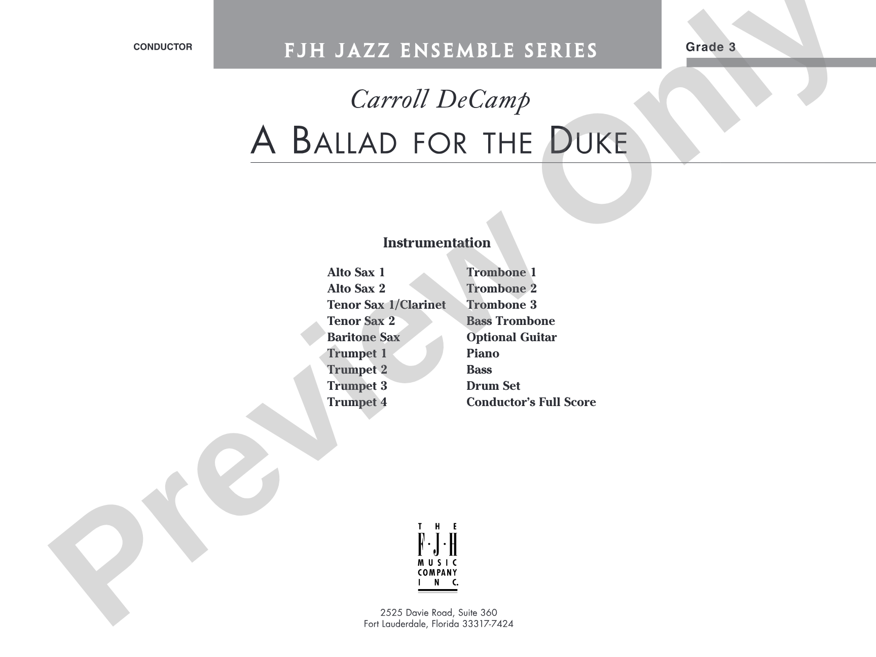 A Ballad for the Duke: Jazz Ensemble Conductor Score & Parts