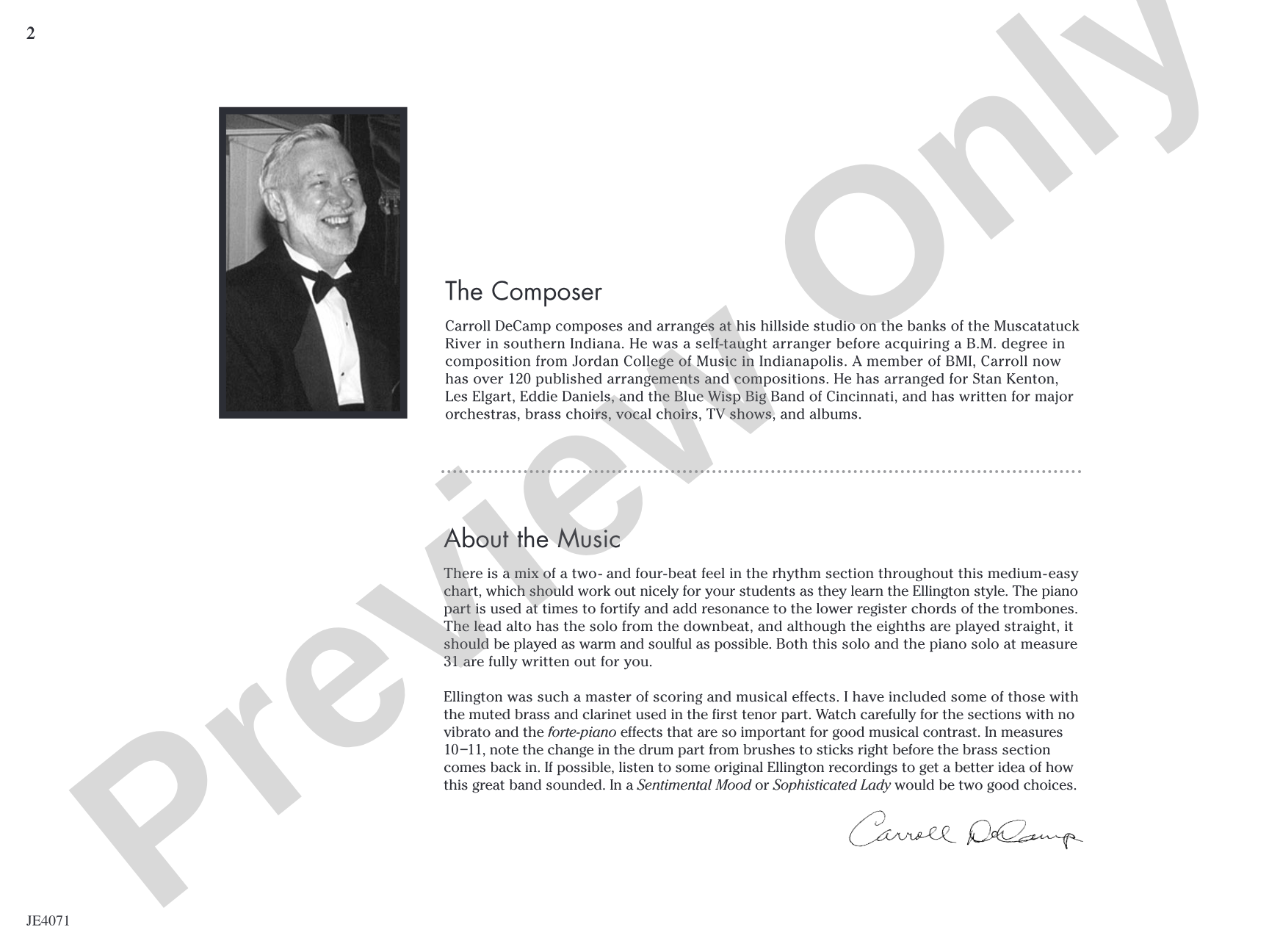 A Ballad for the Duke: Jazz Ensemble Conductor Score & Parts